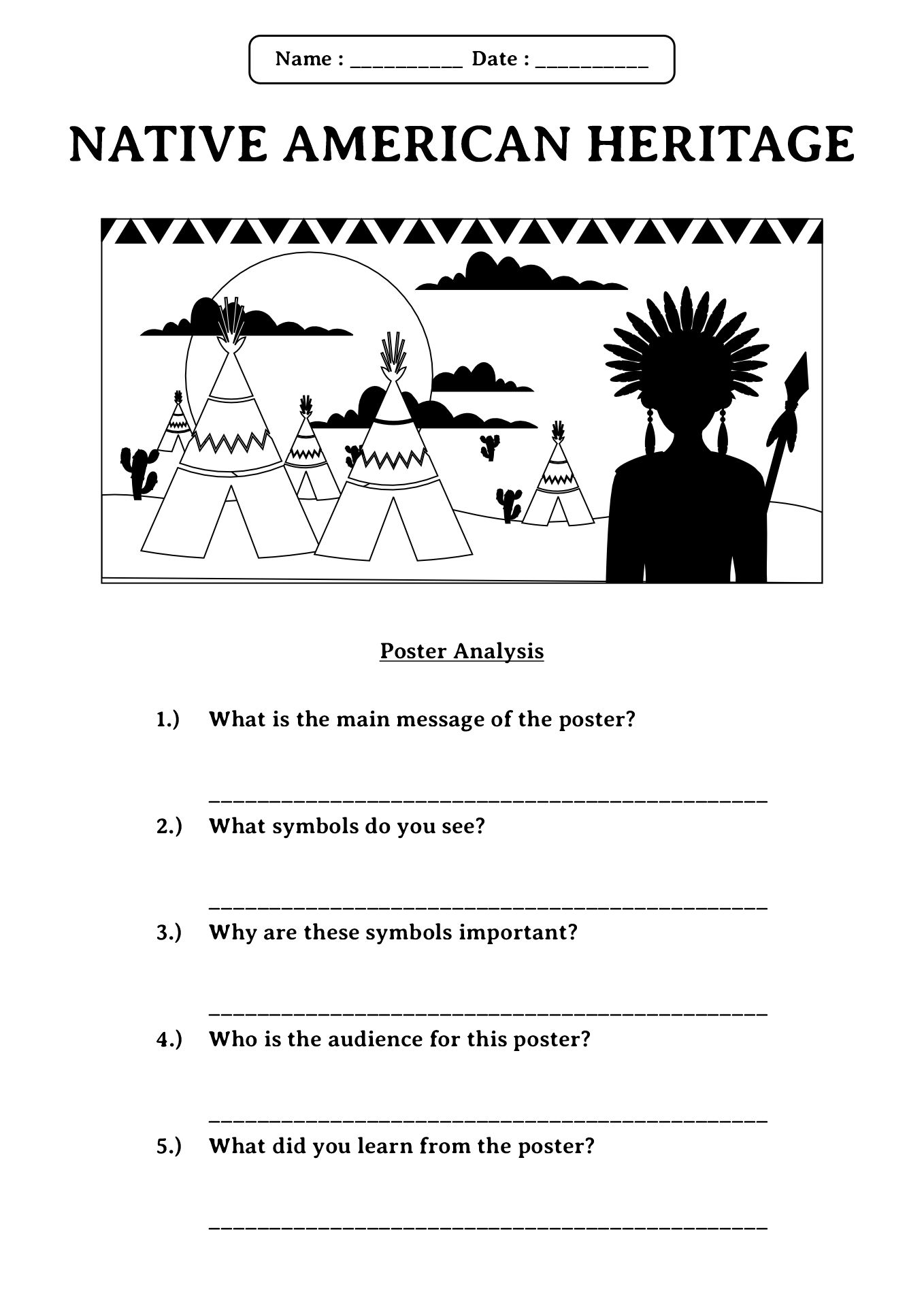 Native American Heritage Month Educational Worksheets
