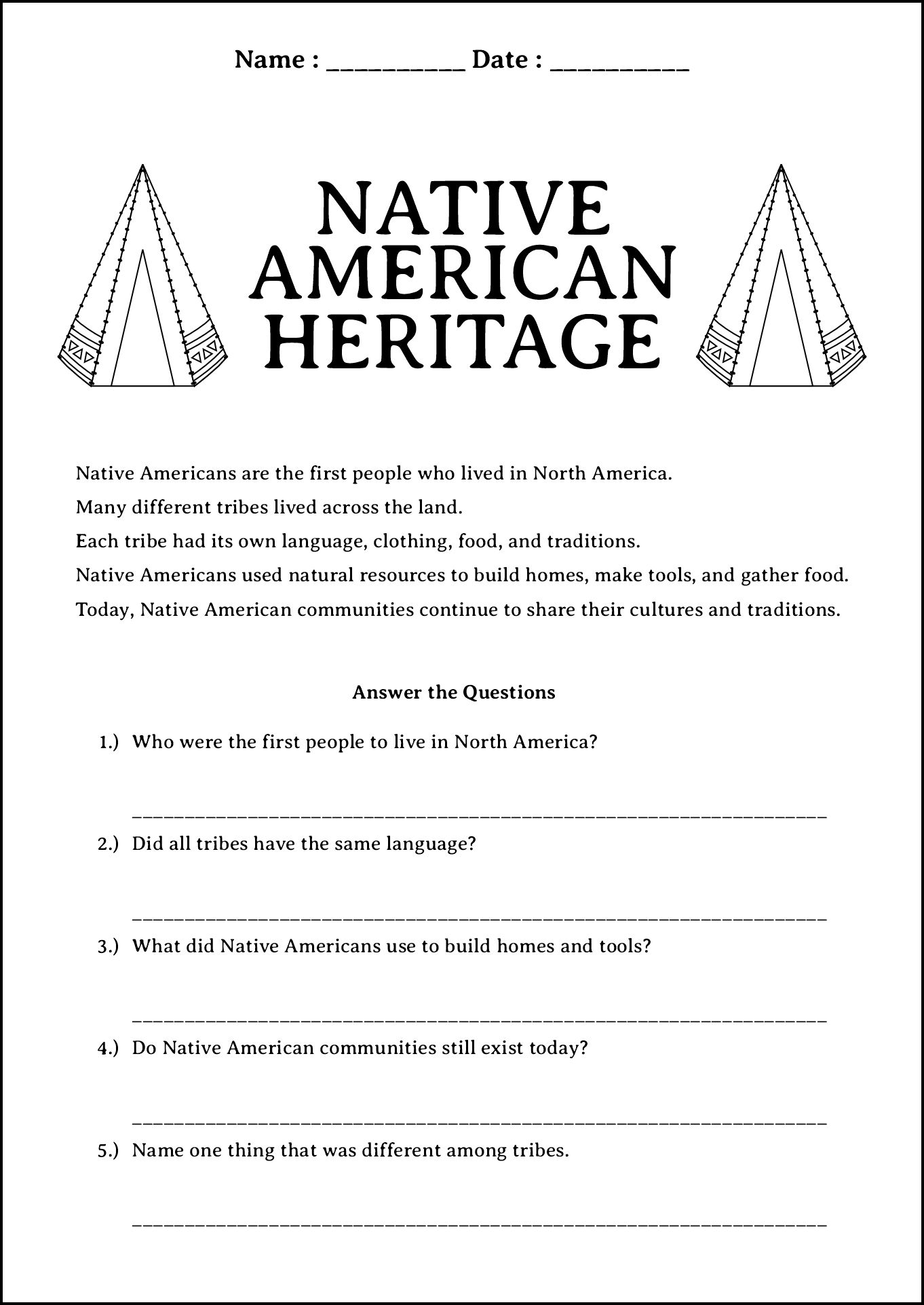 Native American Heritage Worksheets 2nd Grade
