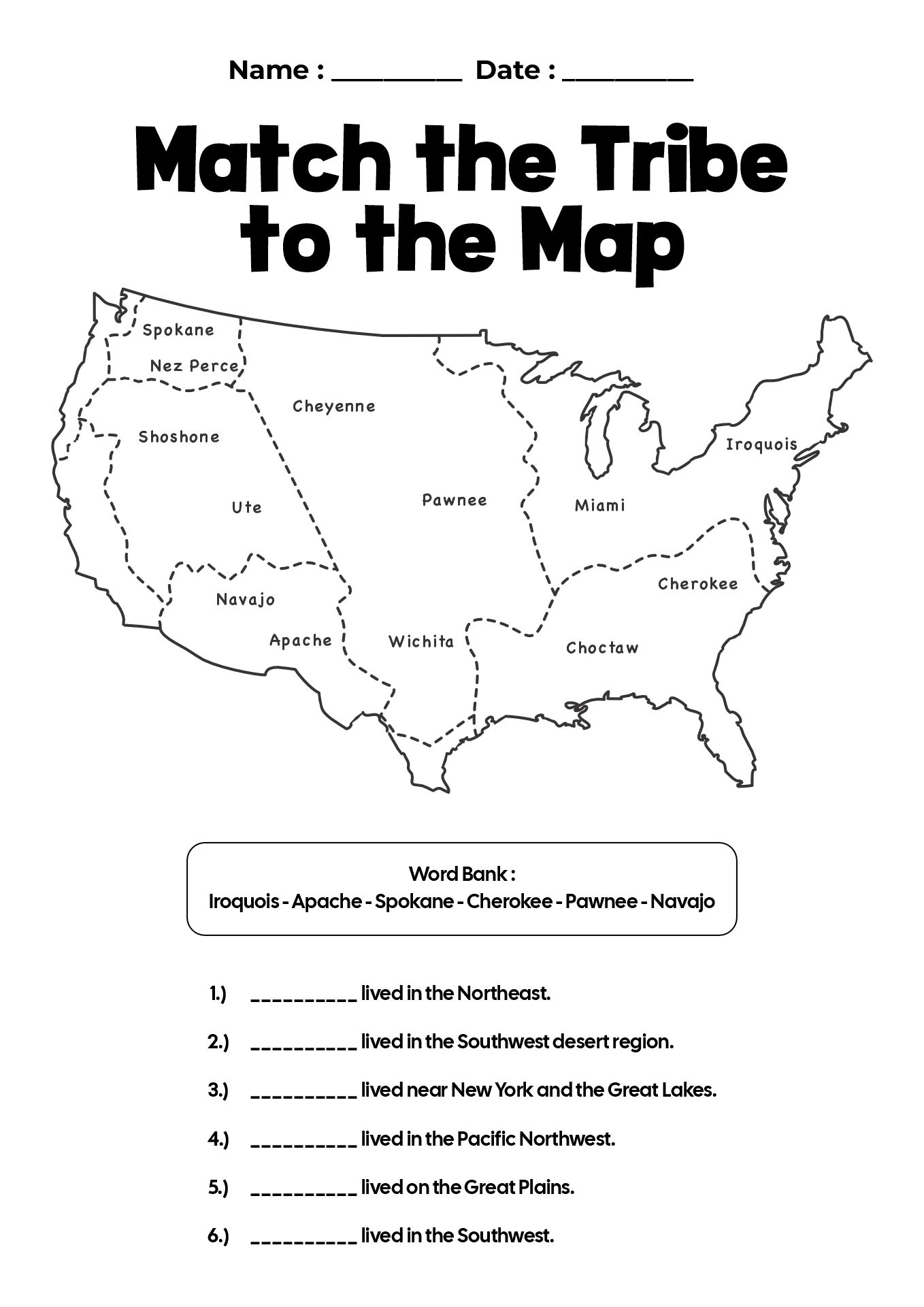 Native American Historical Lands Map Task