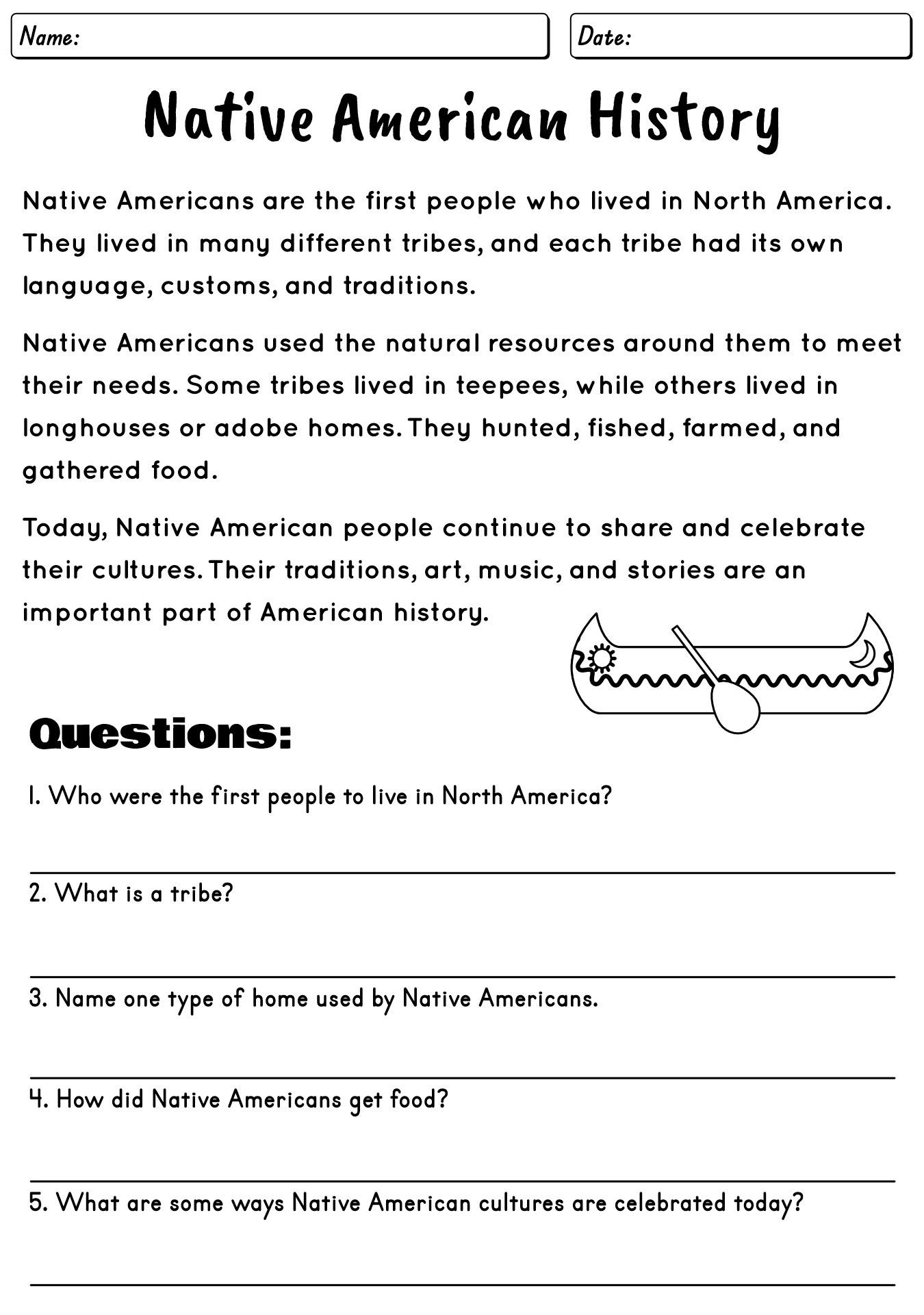 Native American History Worksheet