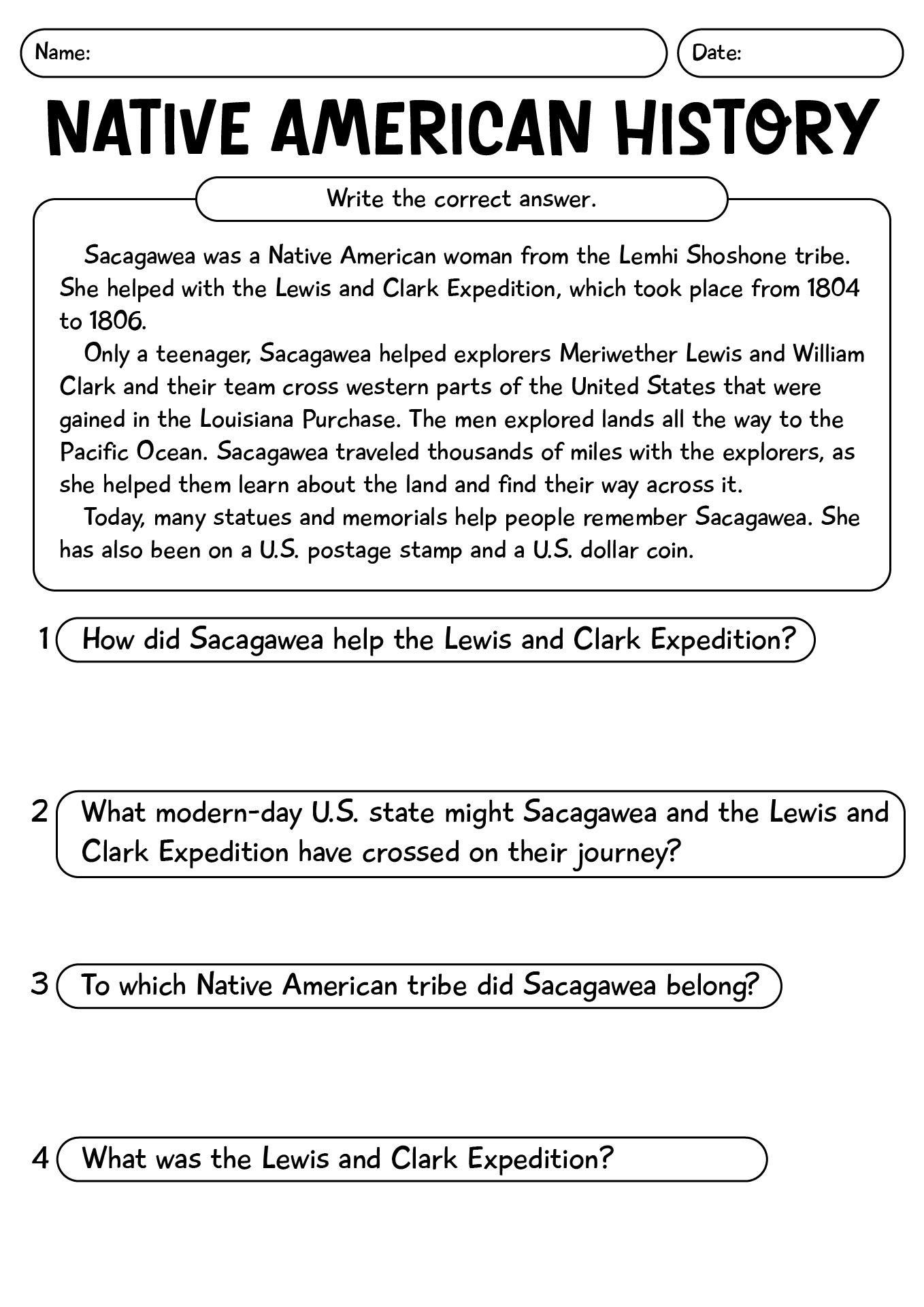Native American History Worksheets
