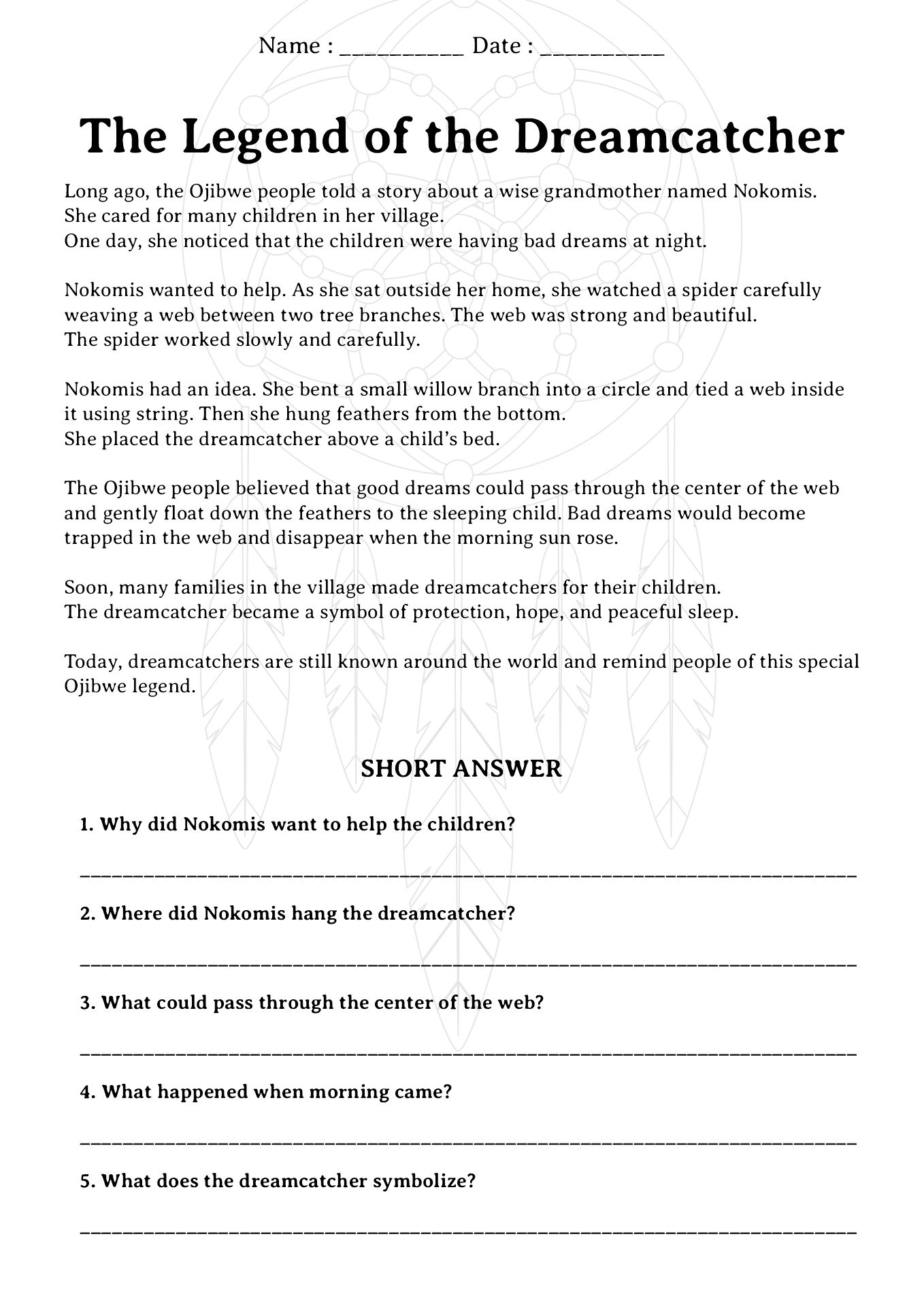Native American Legends Reading Assignments