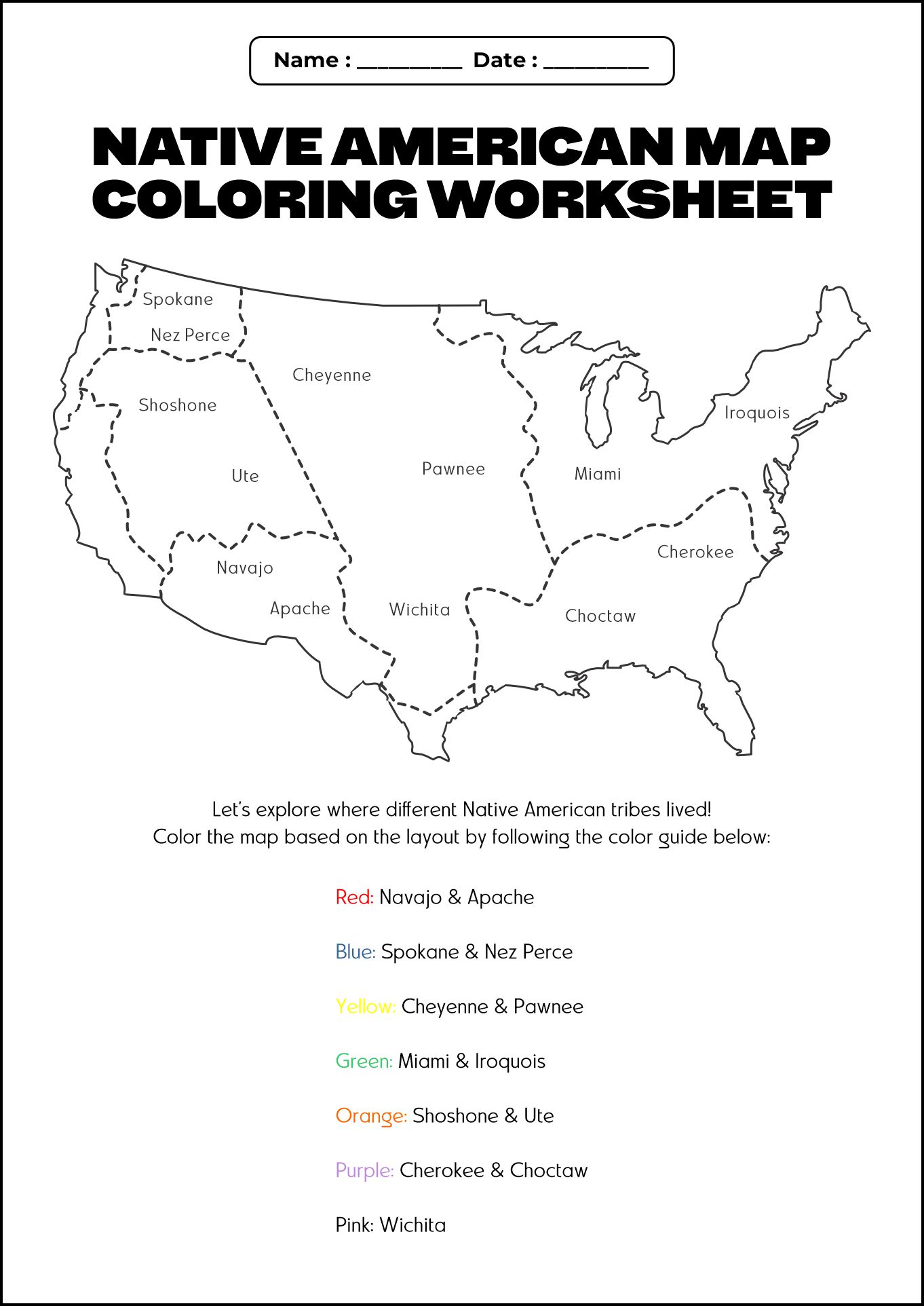 Native American Map Coloring Worksheet