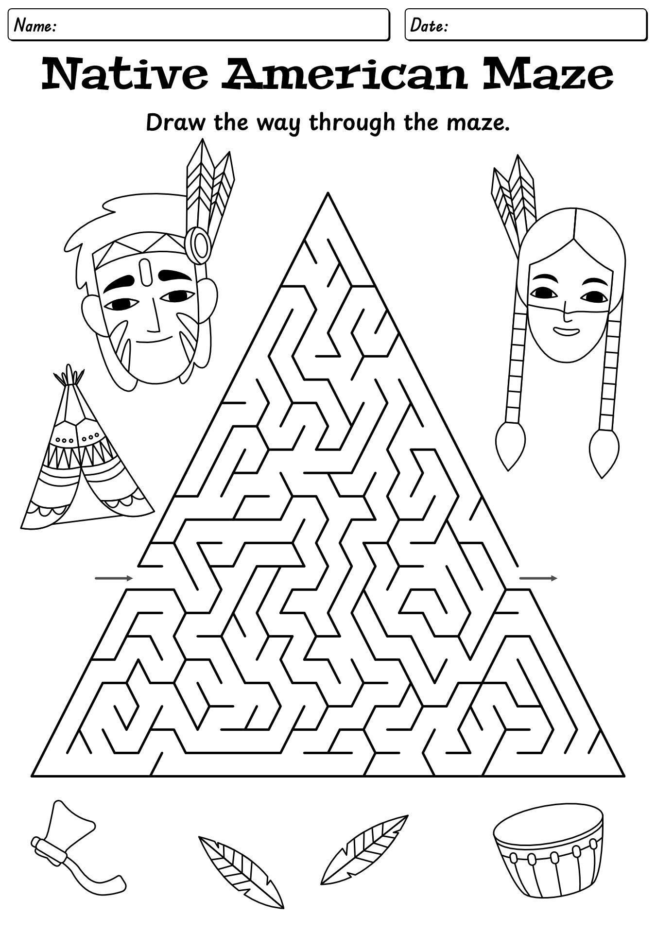 Native American Maze Worksheet