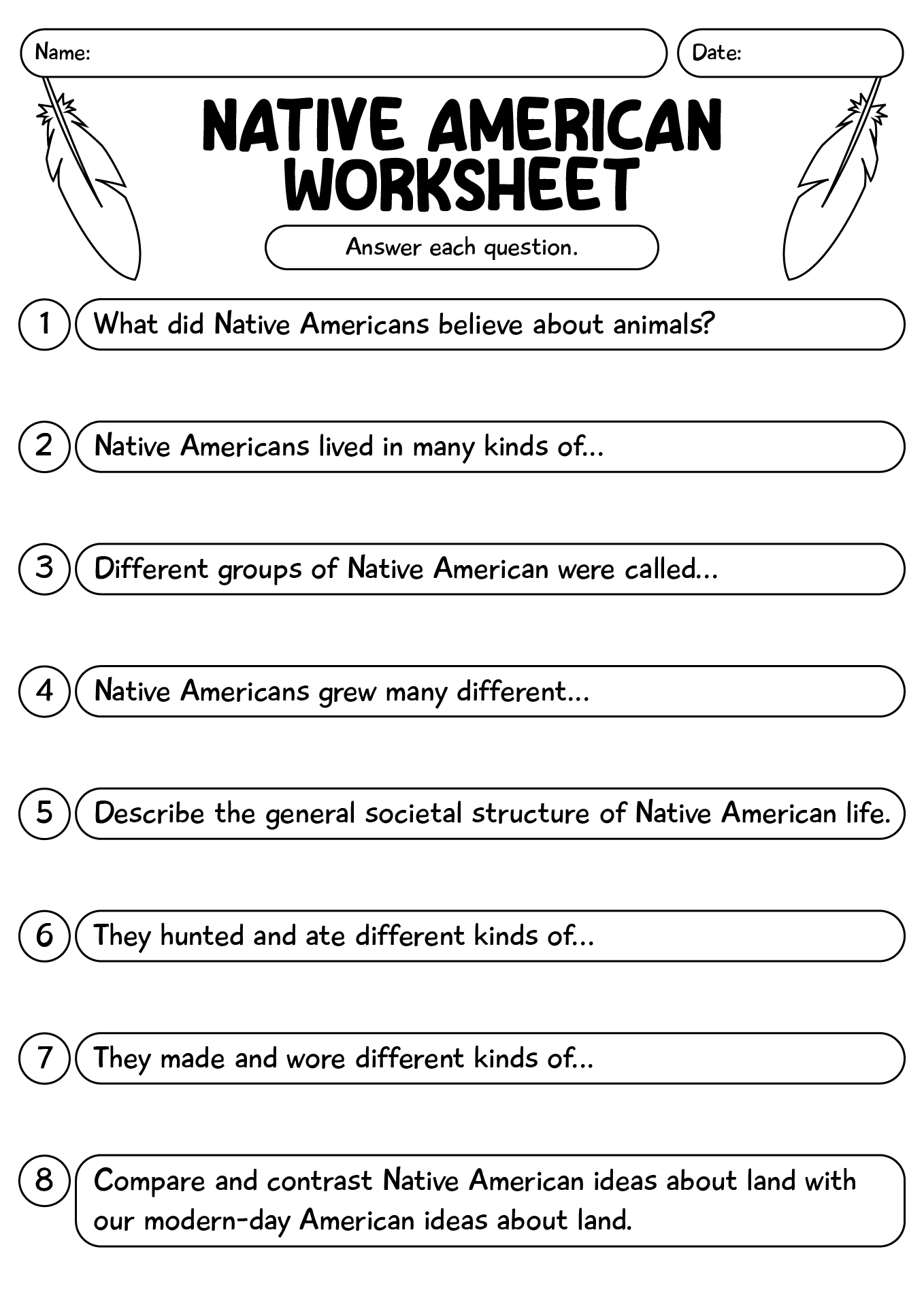 Native American Printable Worksheet