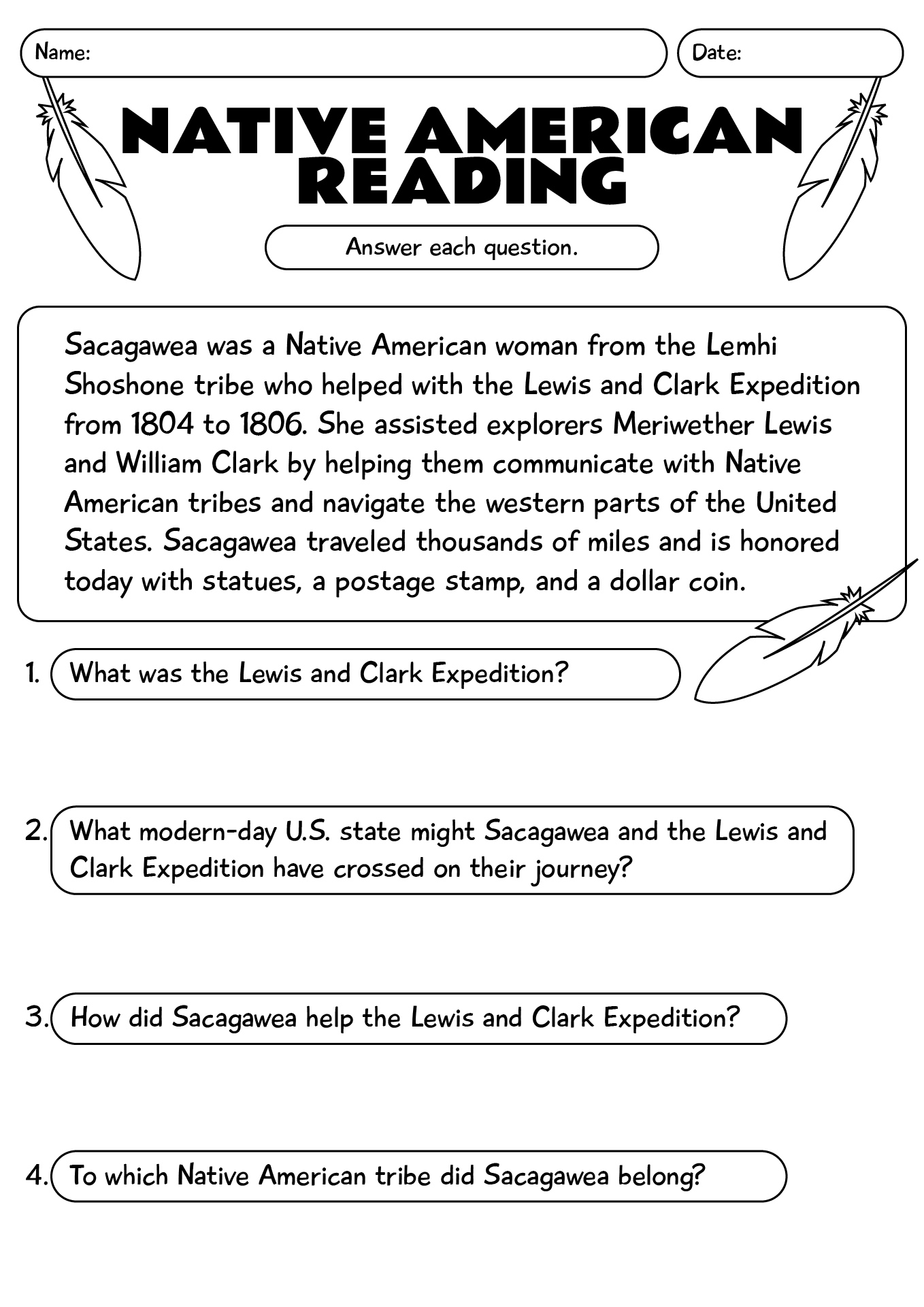 Native American Reading Worksheet