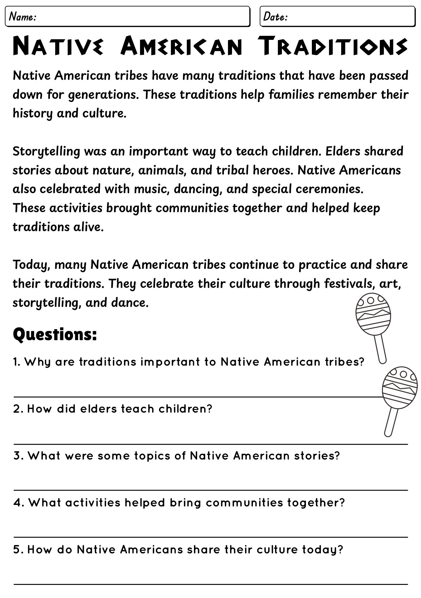 Native American Reading Worksheet
