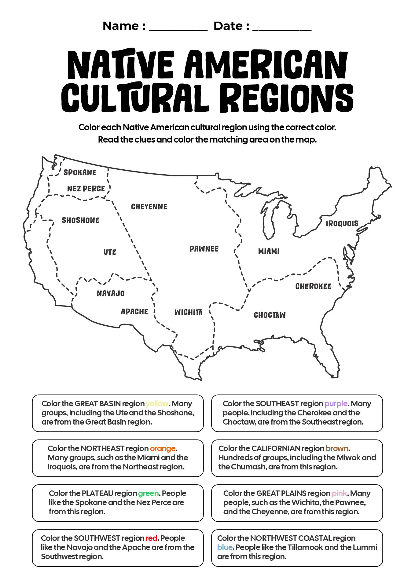 Native American Settlements Geography Worksheet