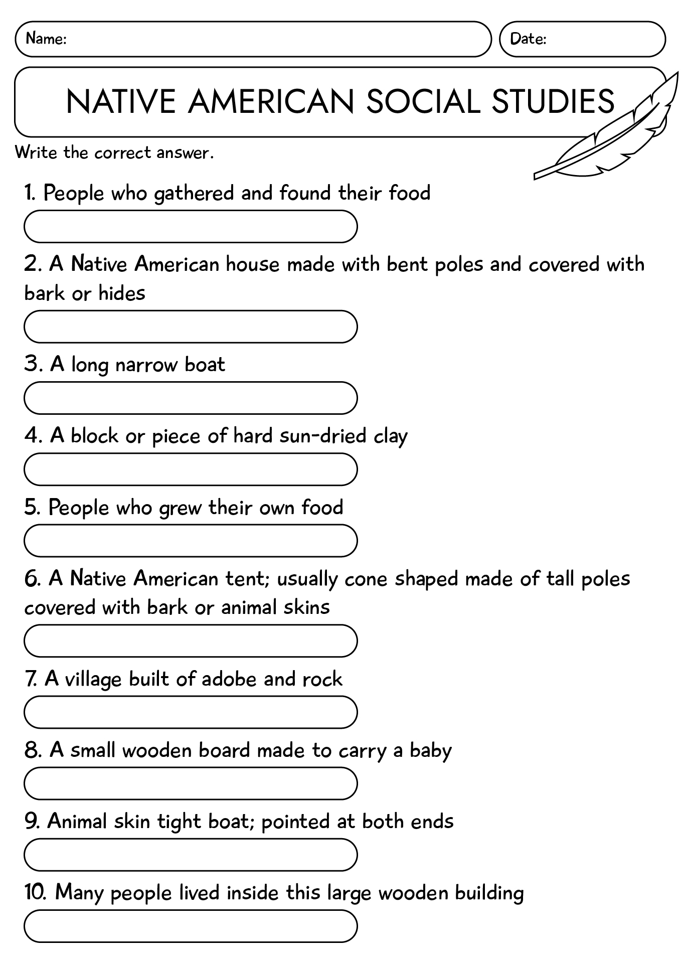 Native American Social Studies Worksheet