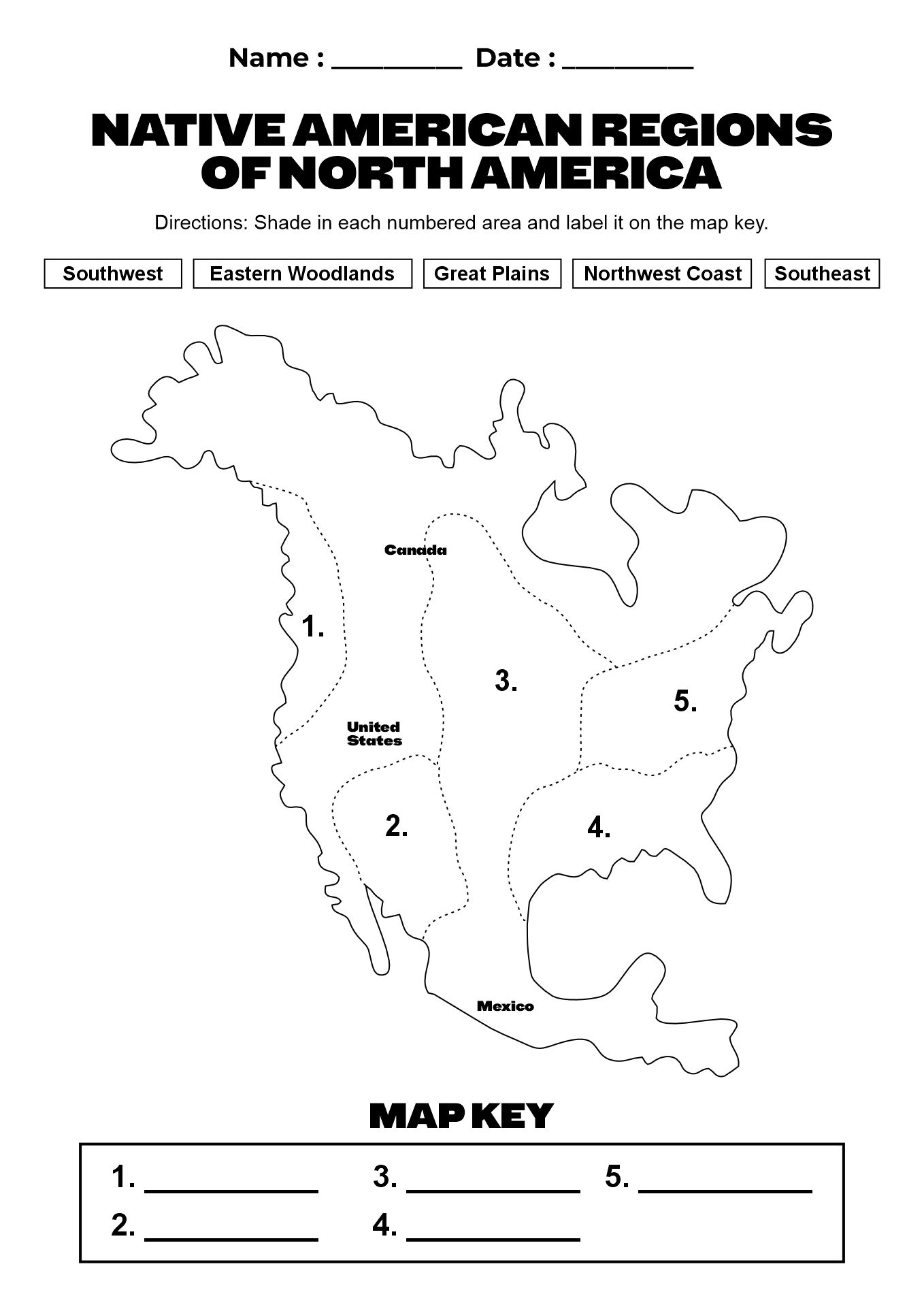 Native American Tribes Map Worksheet