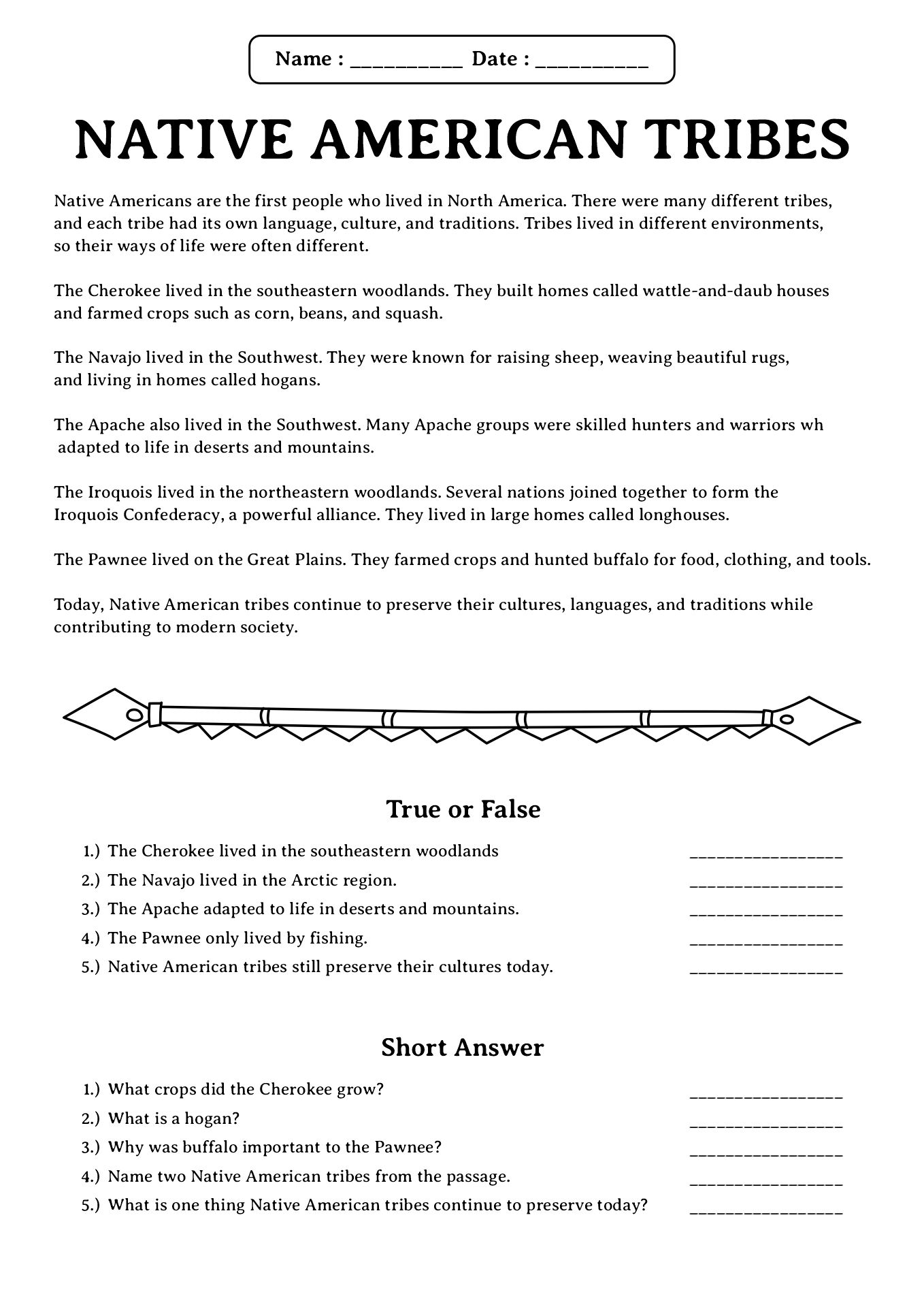 Native American Tribes Study Worksheets