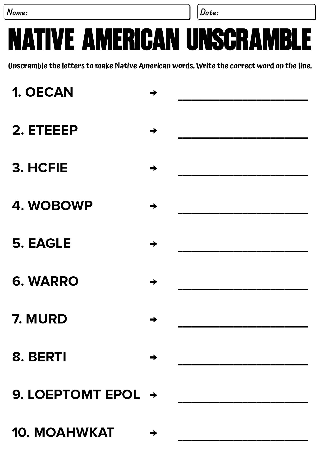 Native American Worksheet Puzzle Worksheet