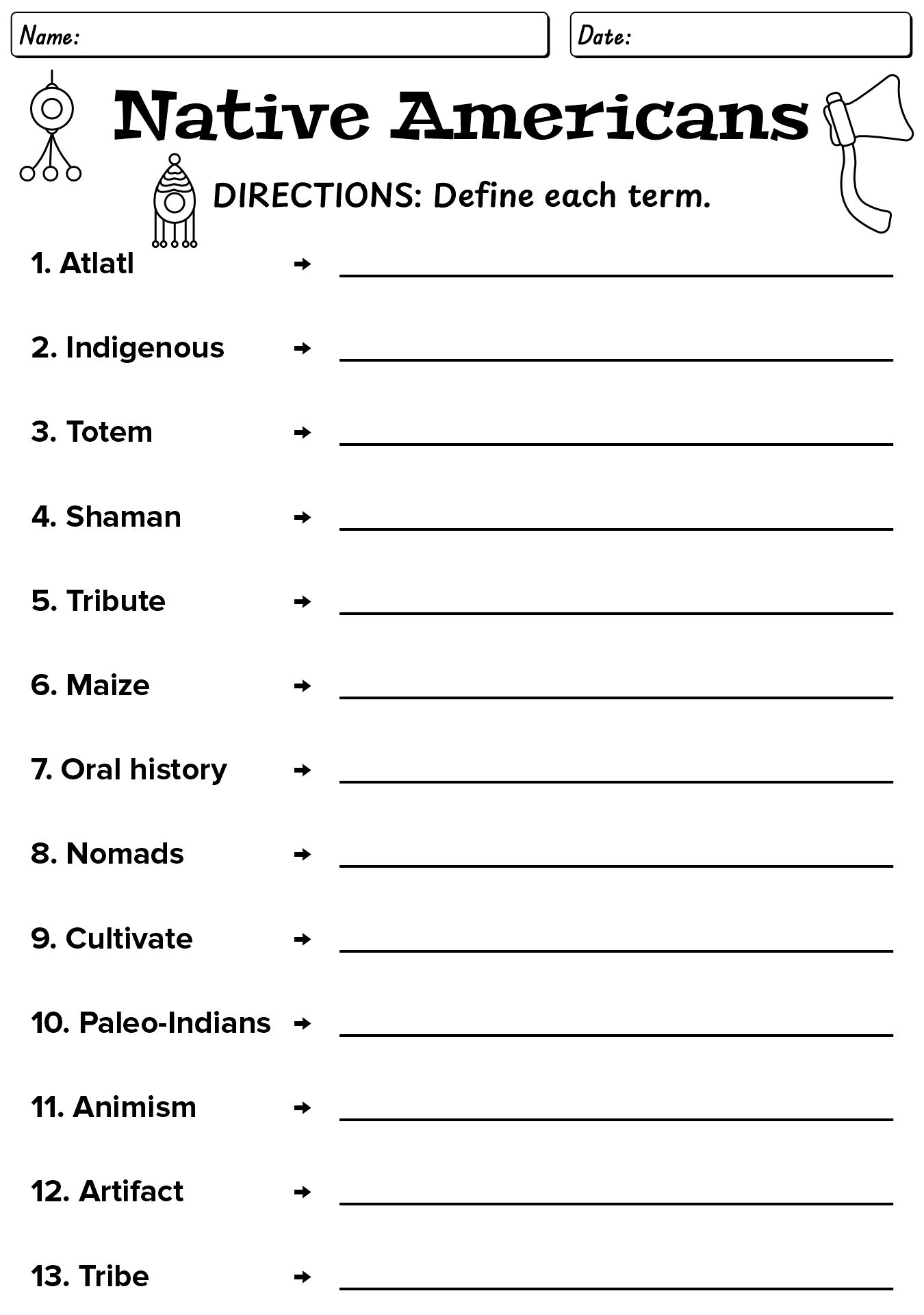 Native American Worksheets For Kids