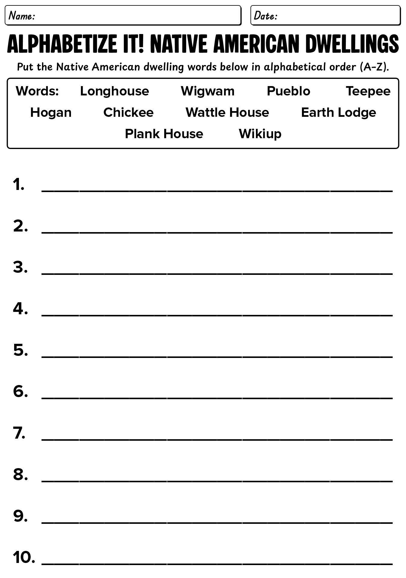 Native Americans Heritage Month Worksheets