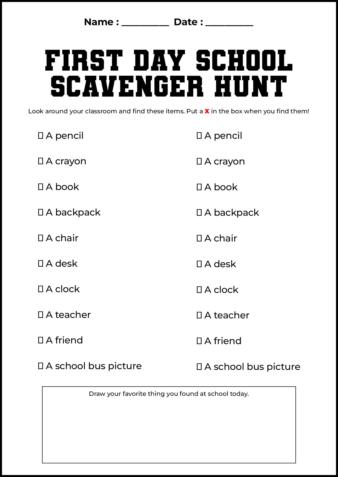 Pre-K First Day Celebration Worksheet