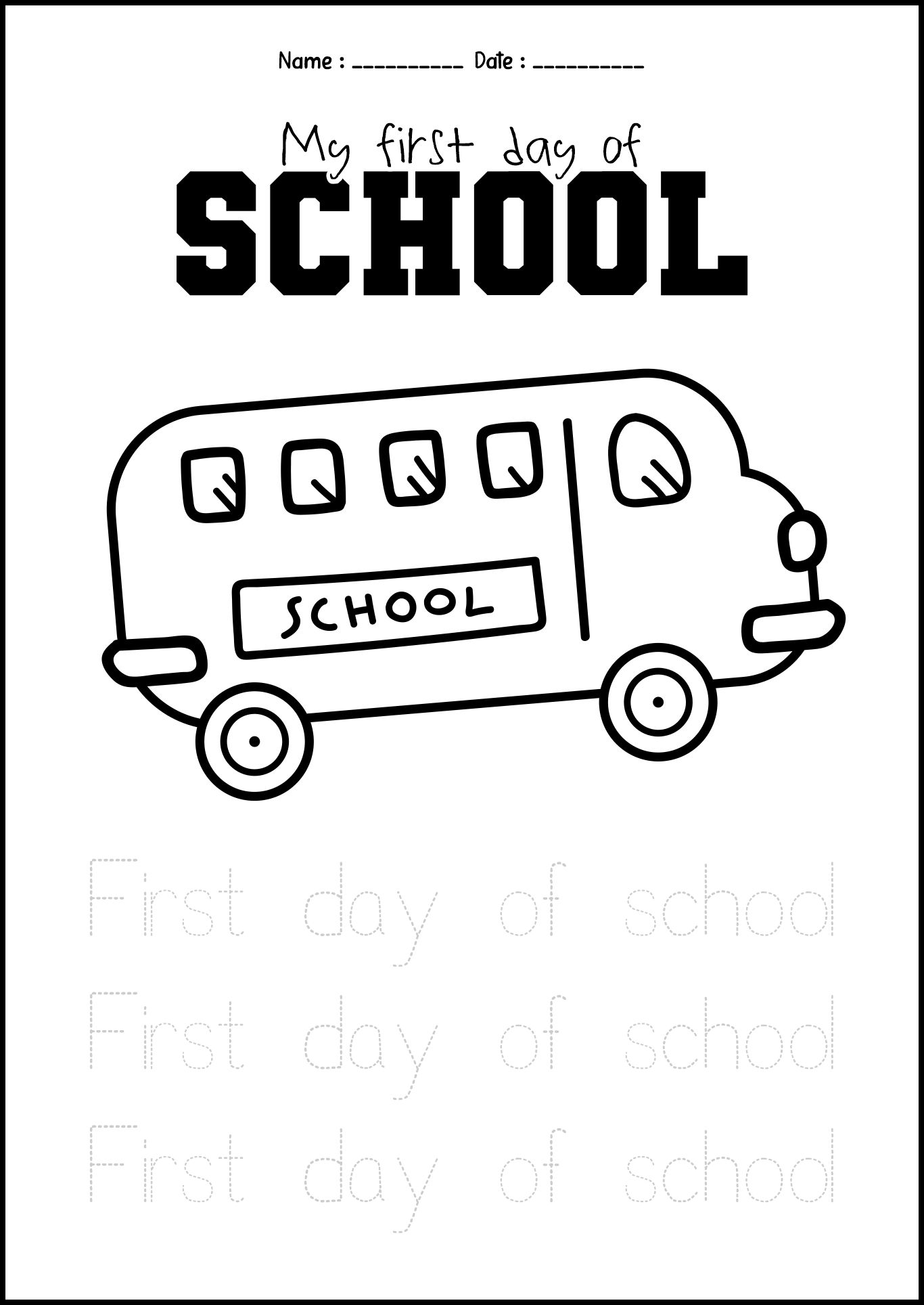 Pre-K First Day of School Activity Sheet