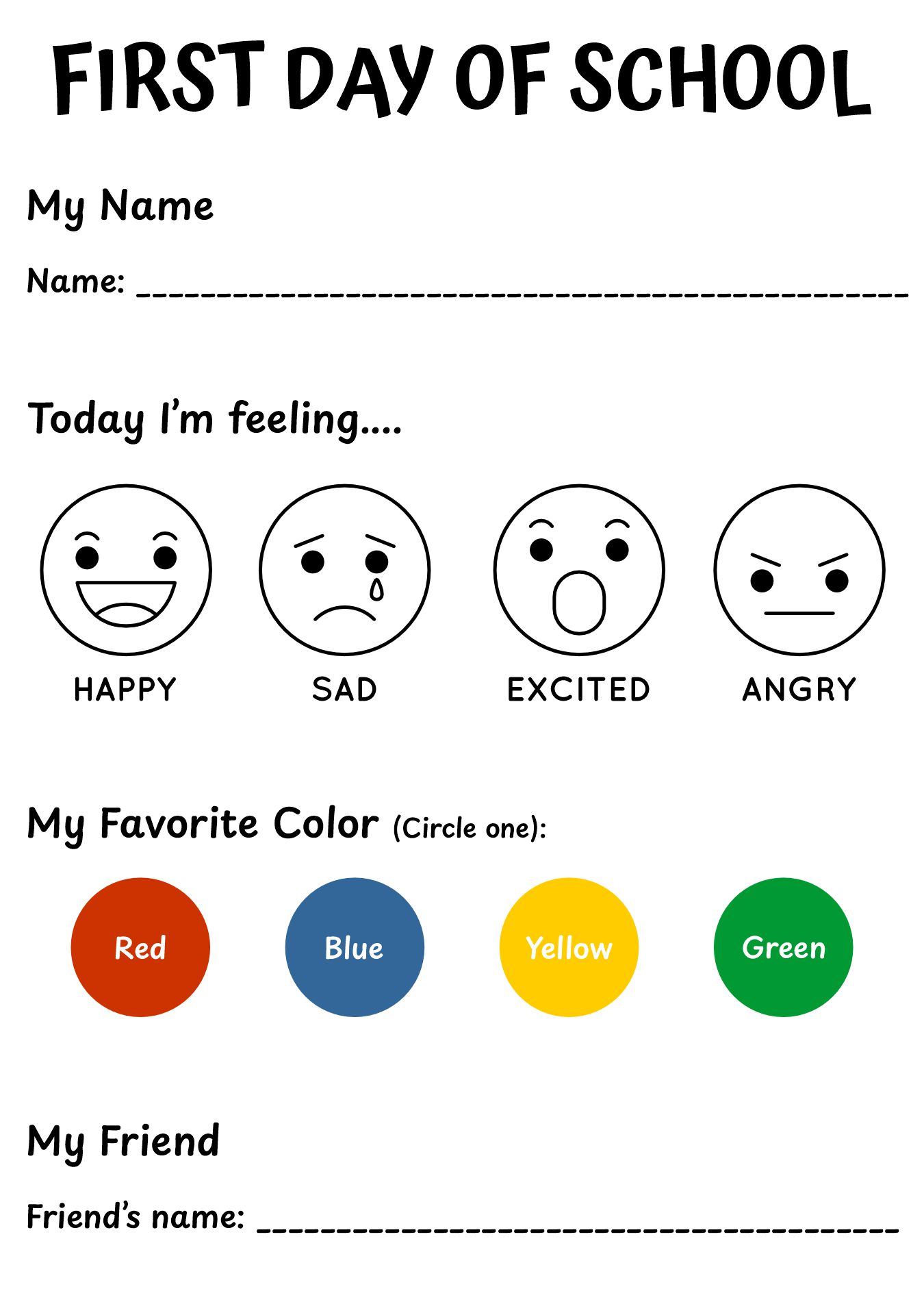 Preschool First Day Icebreaker Worksheet