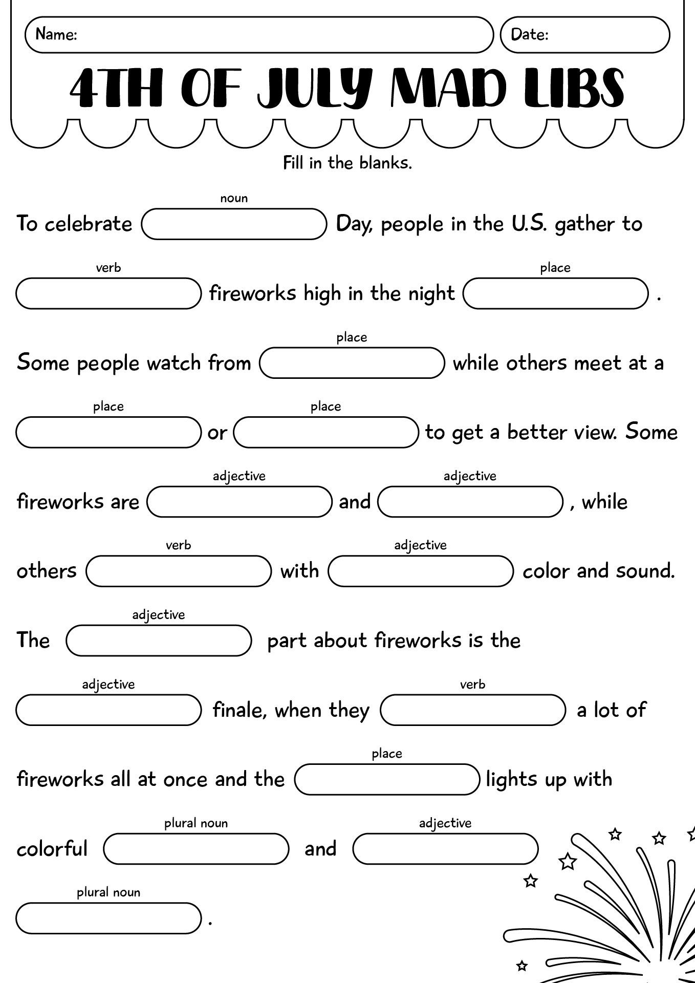 Printable 4th Of July Mad Libs For Kids