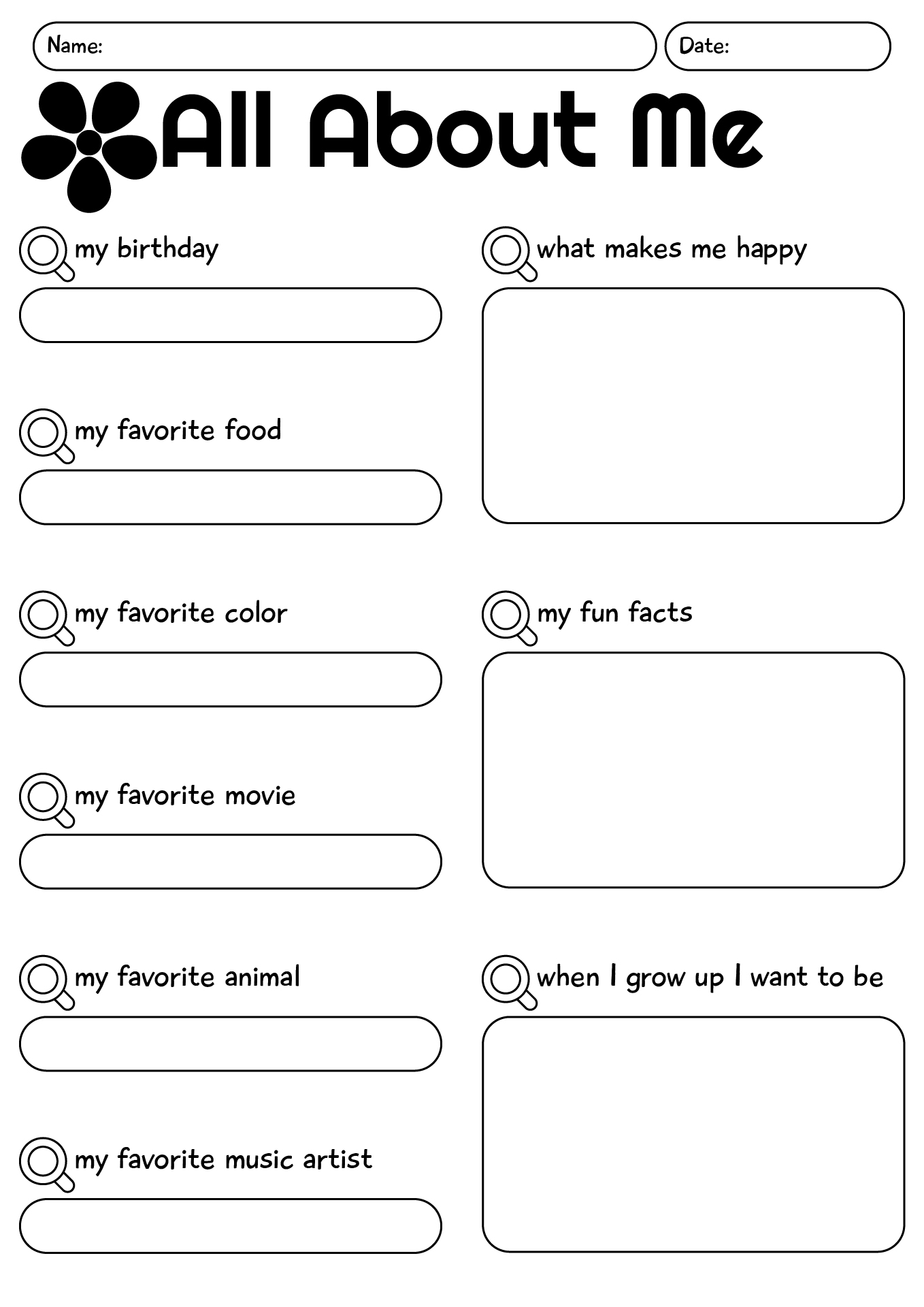 Printable All About Me Worksheet