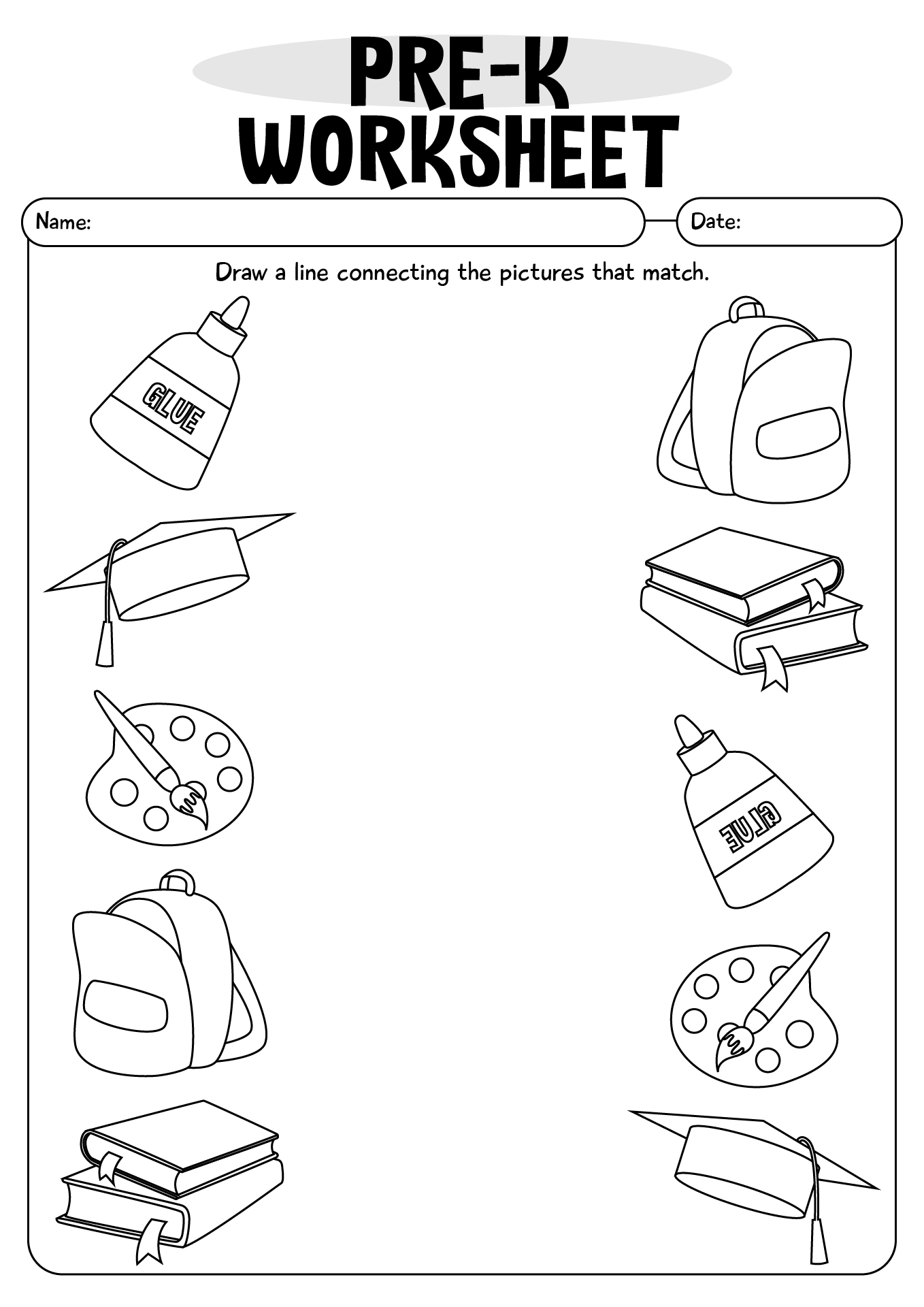 Printable Back To School Pre-K Worksheet