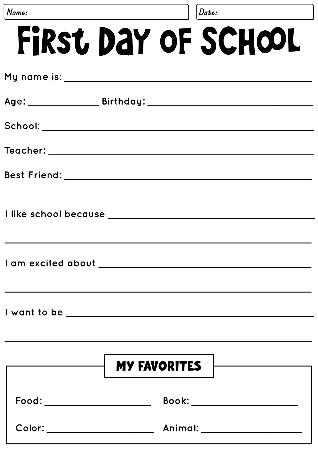 Printable Back To School Pre-K Worksheets