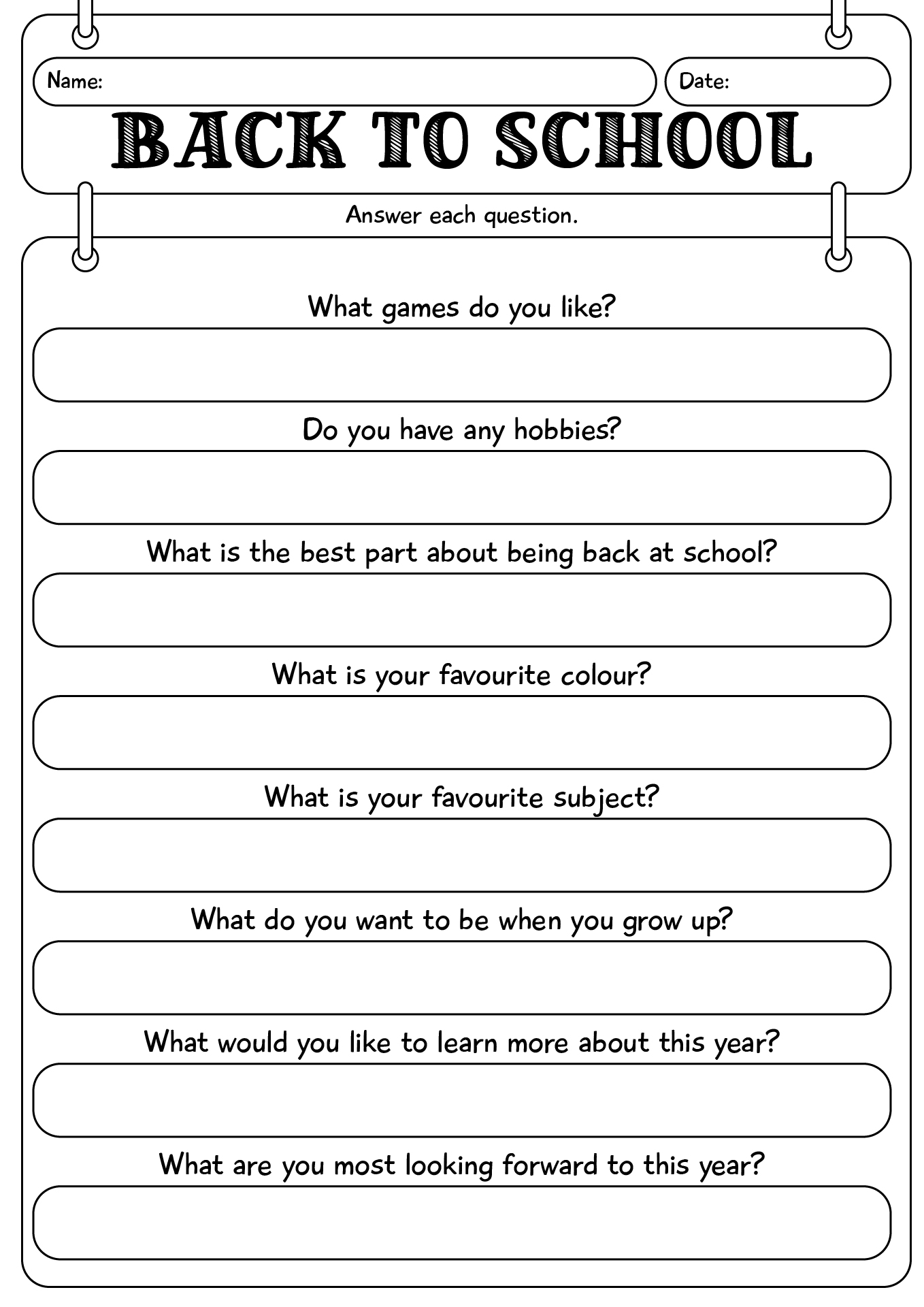 Printable Back-to-School Worksheets