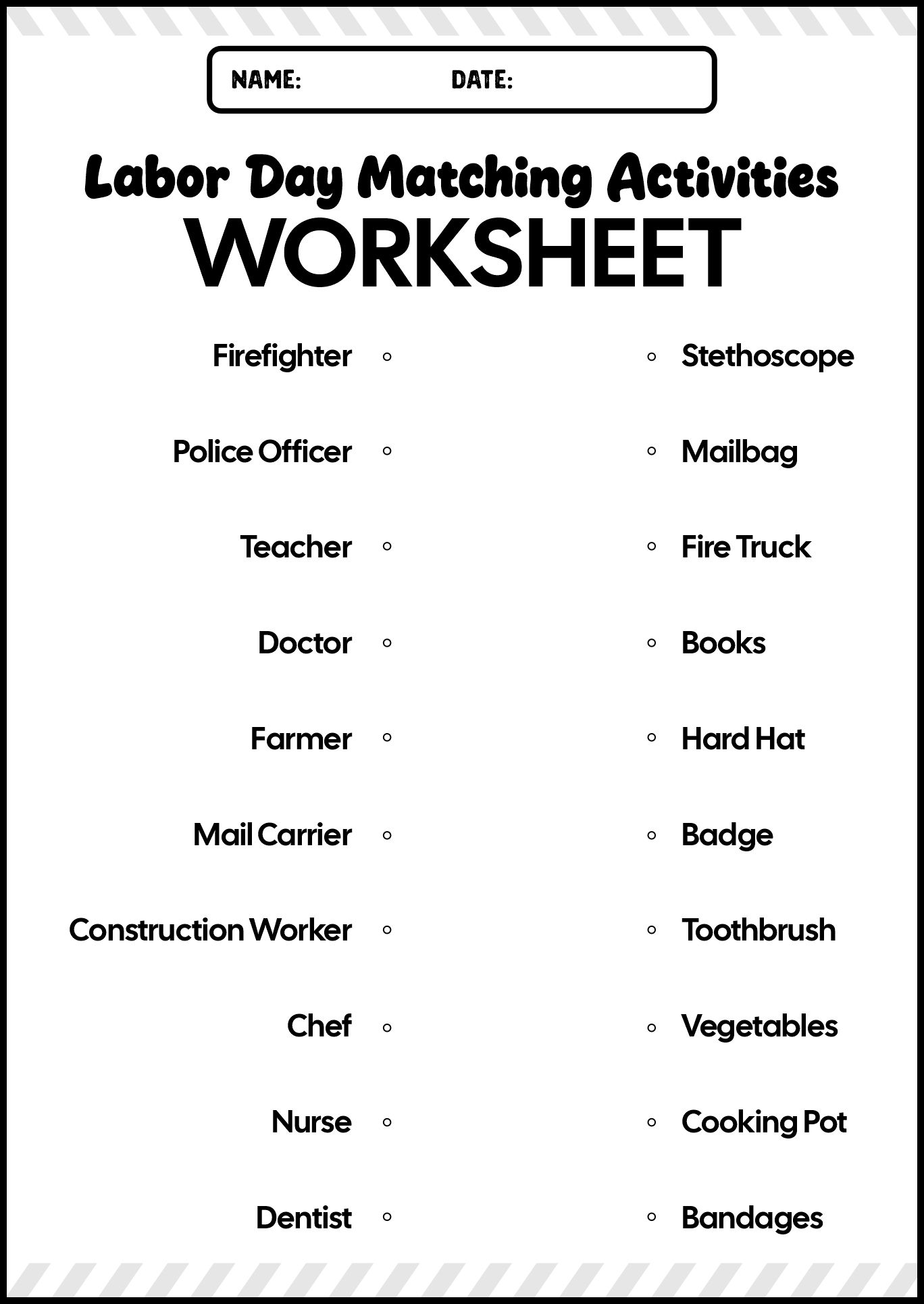 Printable Labor Day Matching Activities for Kindergarten
