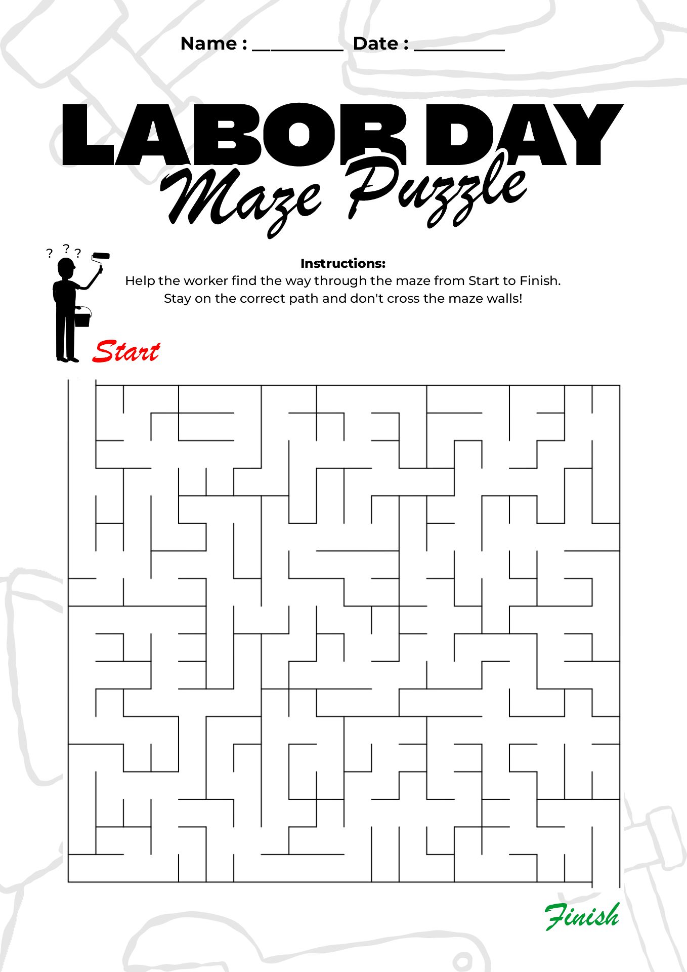 Printable Labor Day Maze Activities
