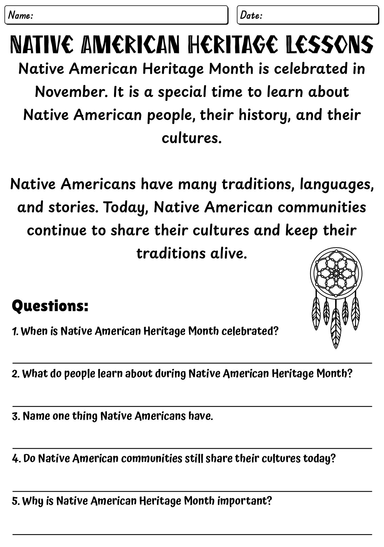 Second Grade Native American Heritage Lessons