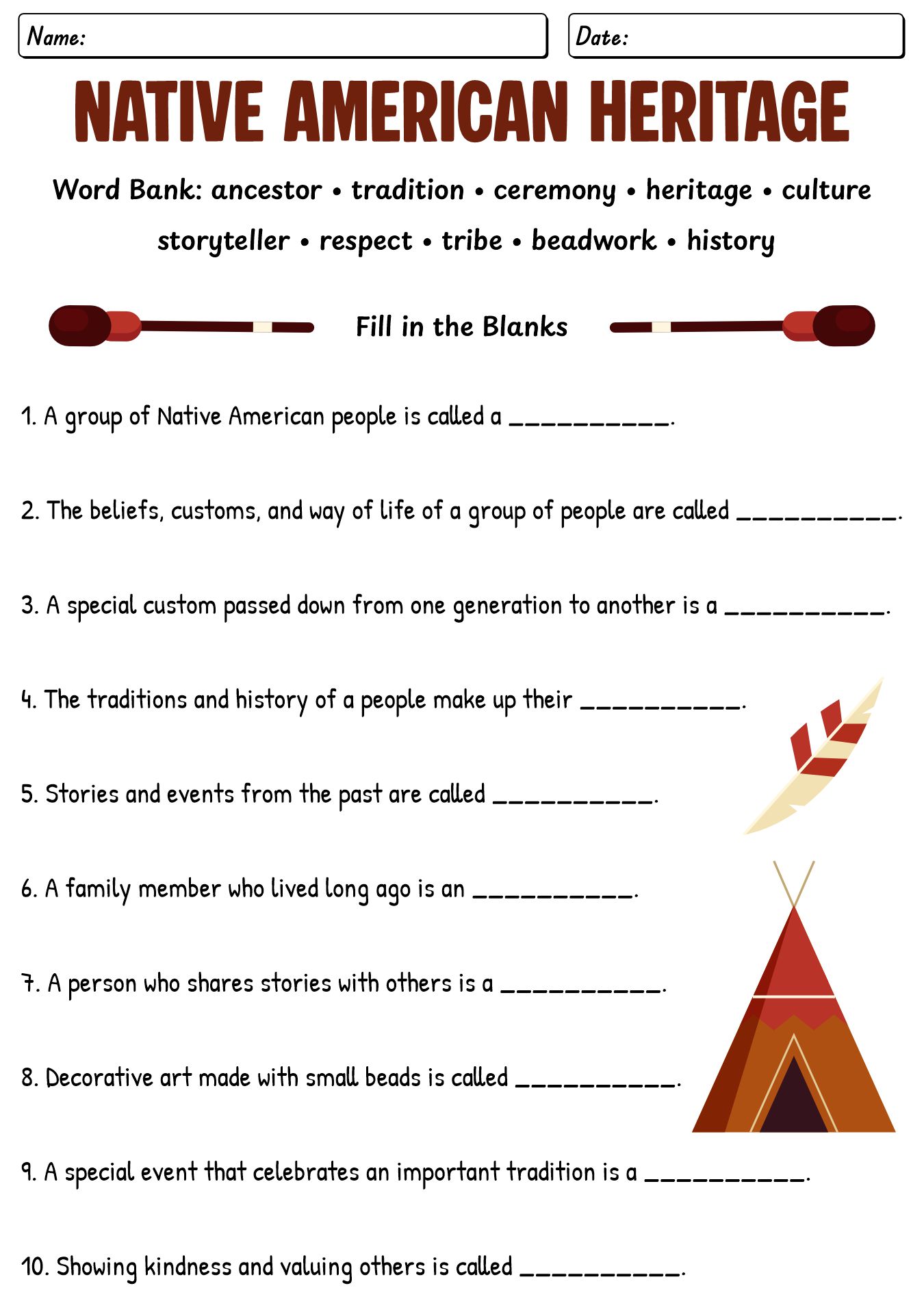 Second Grade Native American Heritage Month Worksheets