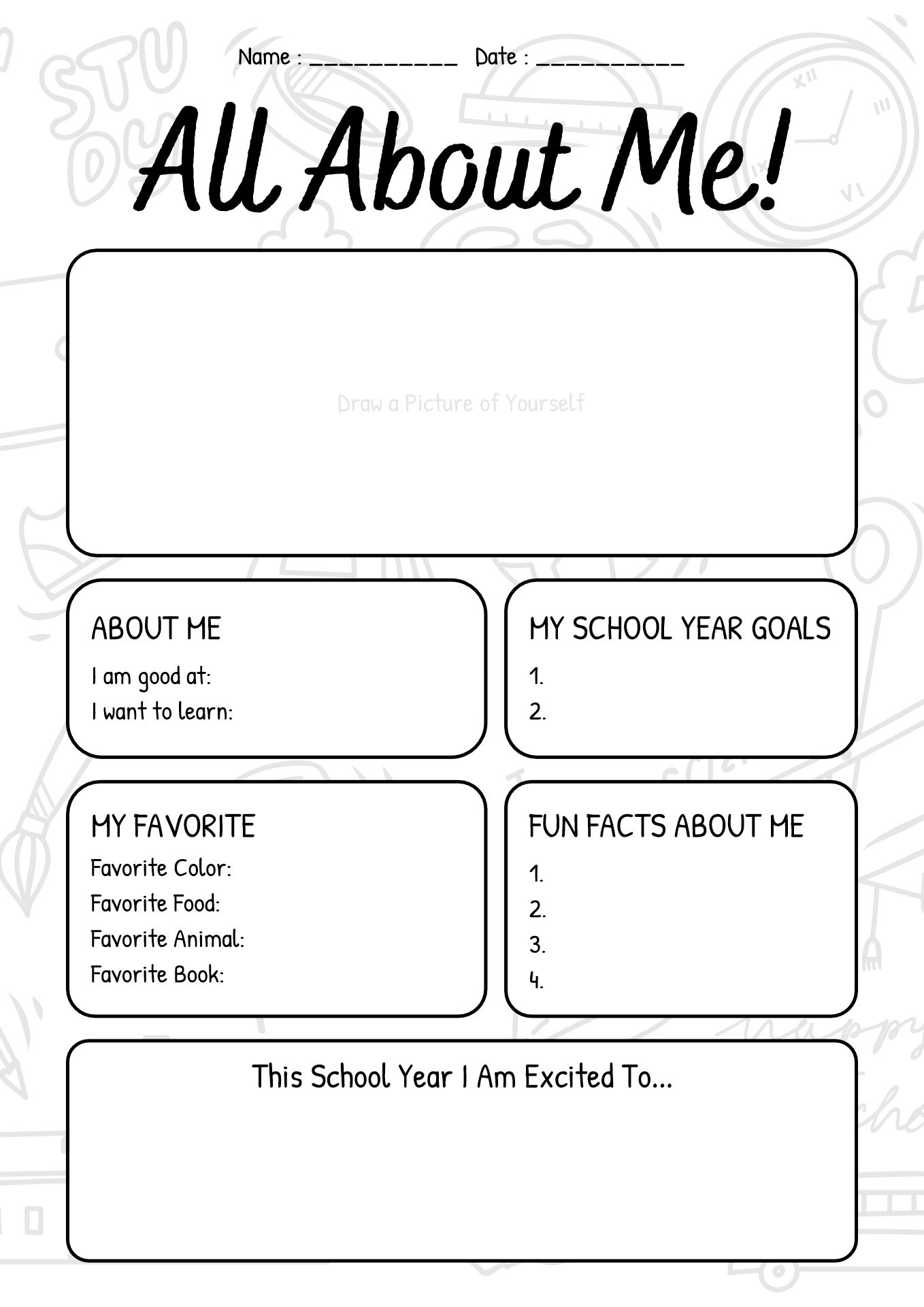 Start of School Year All About Me
