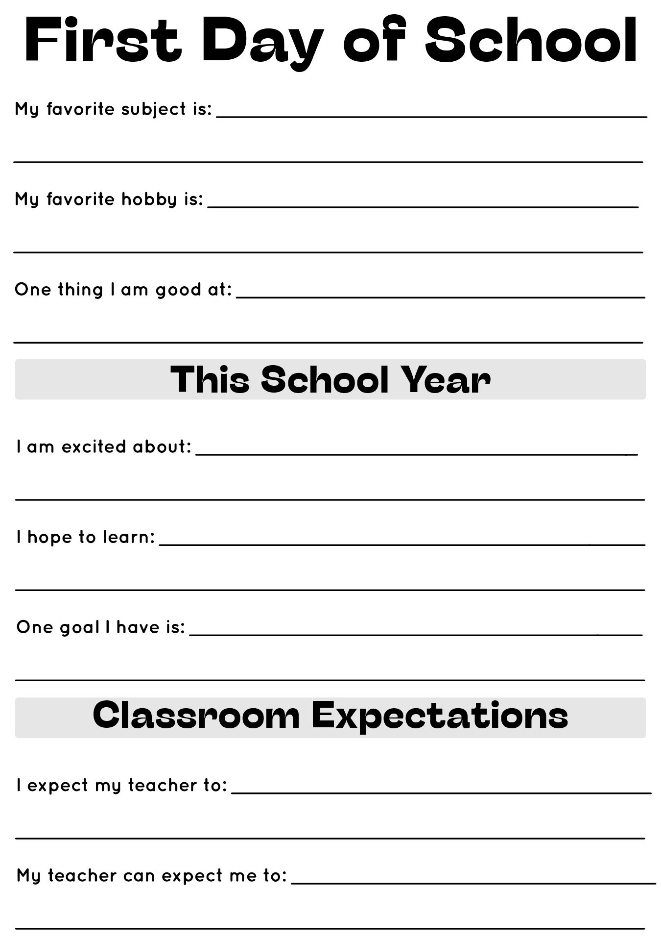 Student Expectations Questionnaire for First Day