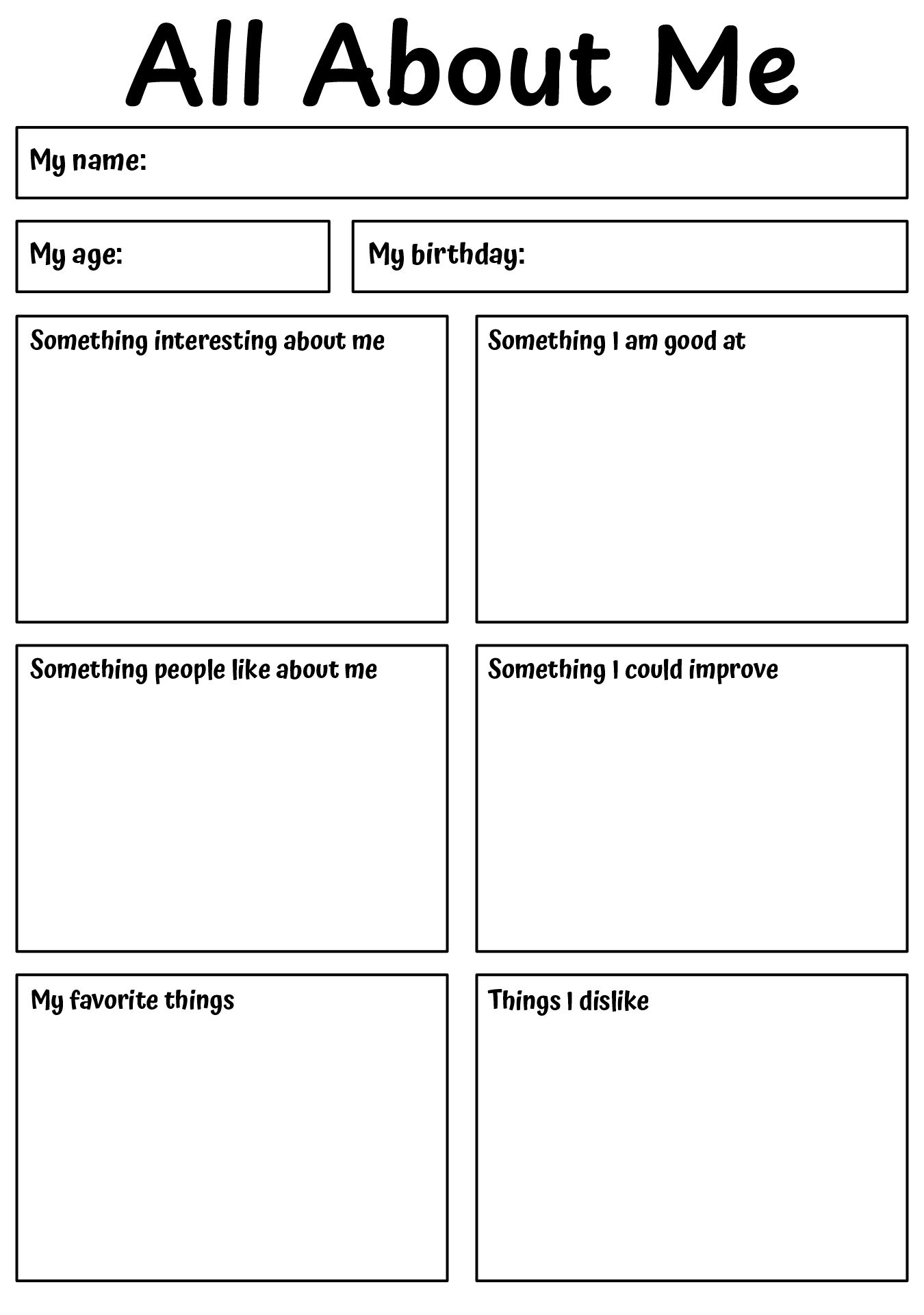 Student Introduction Worksheet for First Day of School