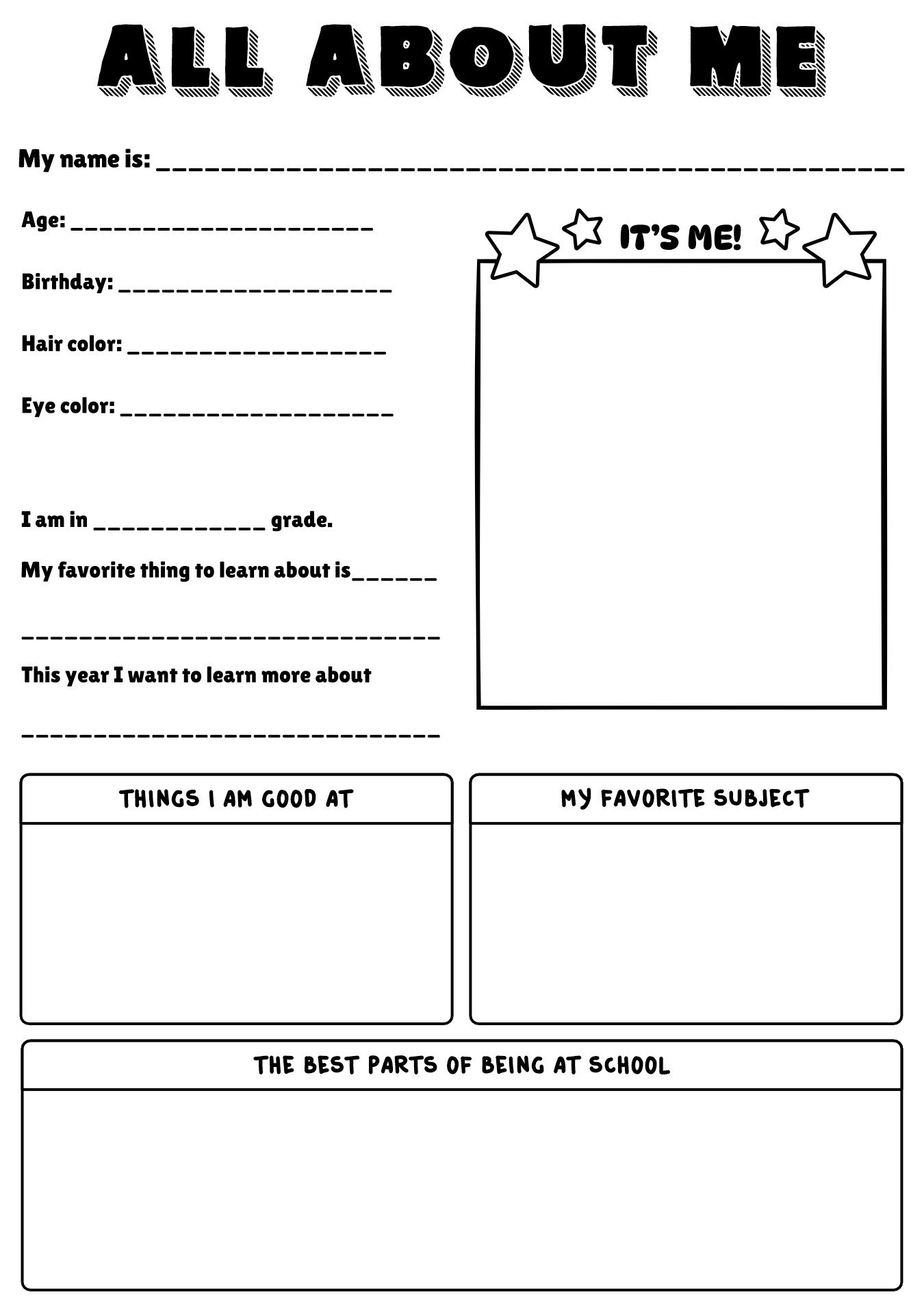 Third Grade Back To School Activity Sheet