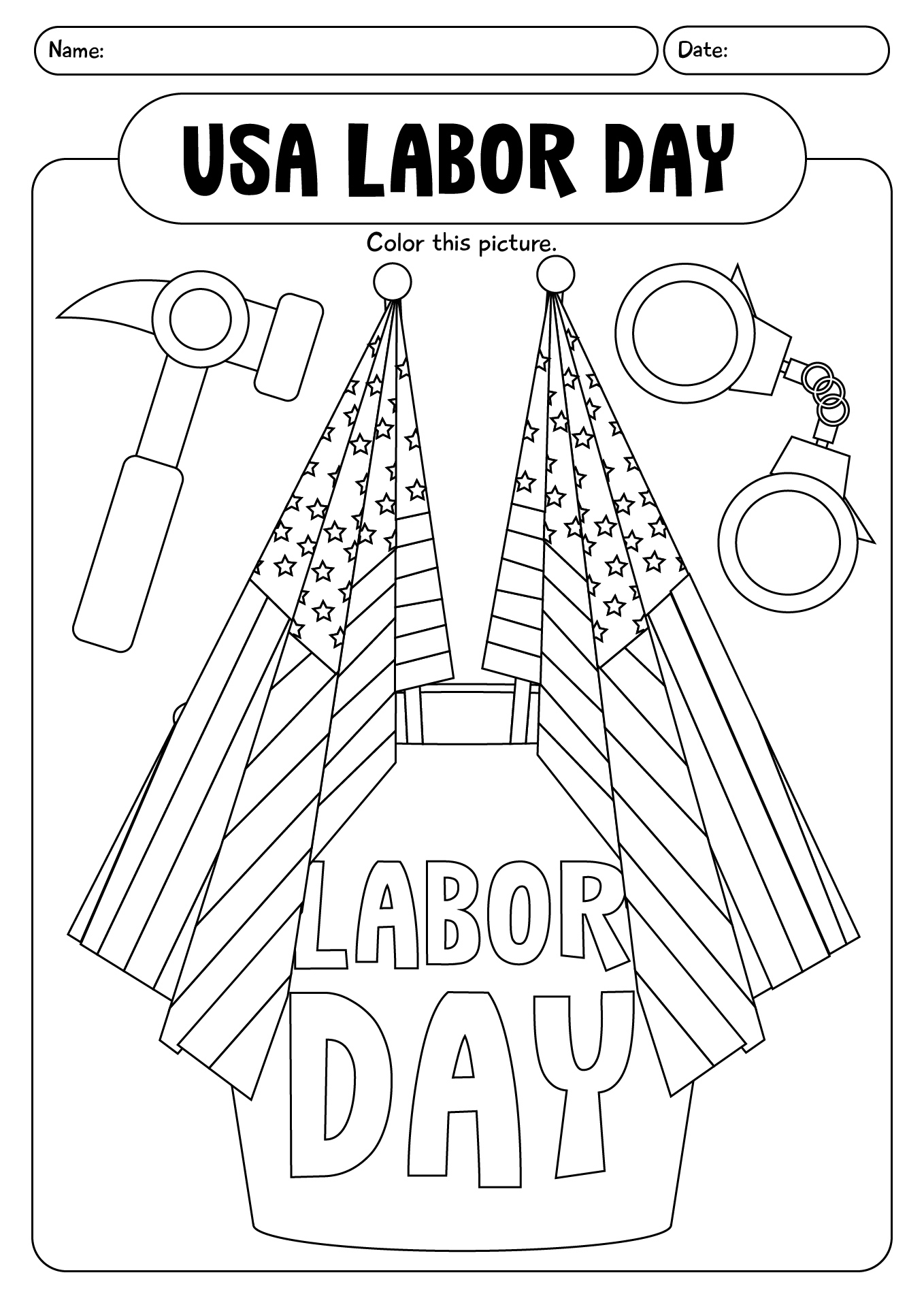 USA Labor Day Coloring Worksheet