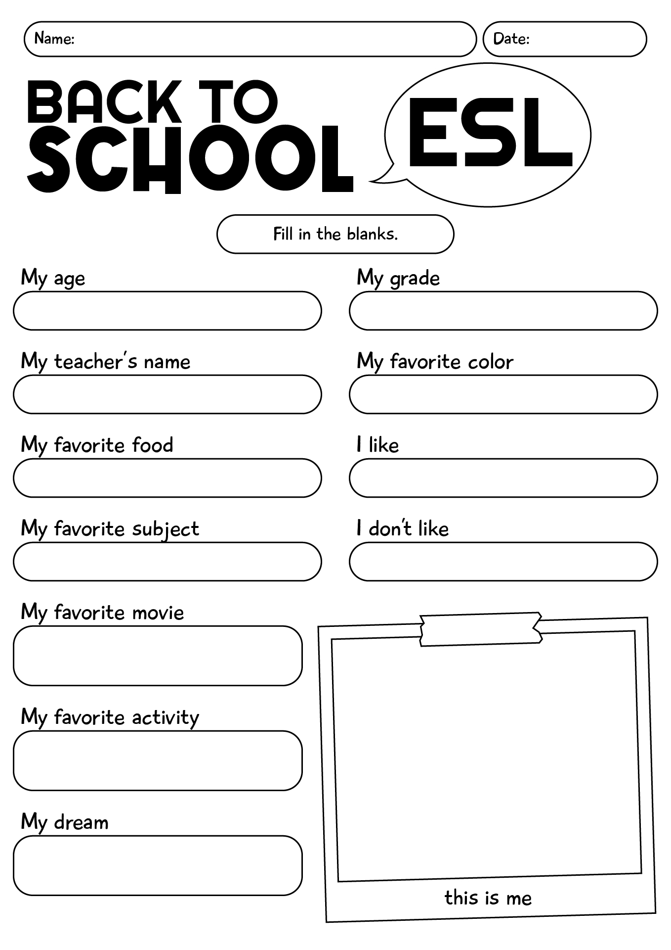 Welcome Back To School ESL Worksheet