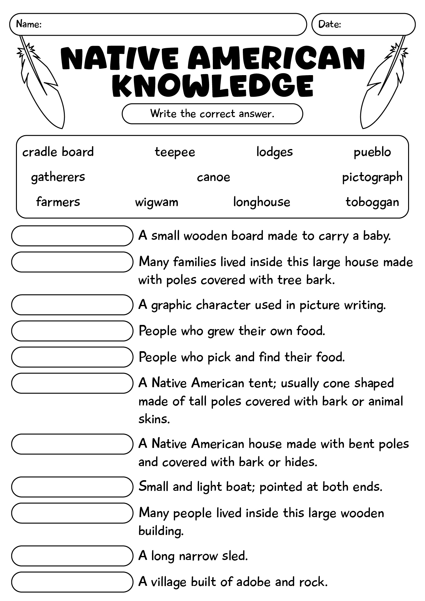 Worksheet On Native American Knowledge
