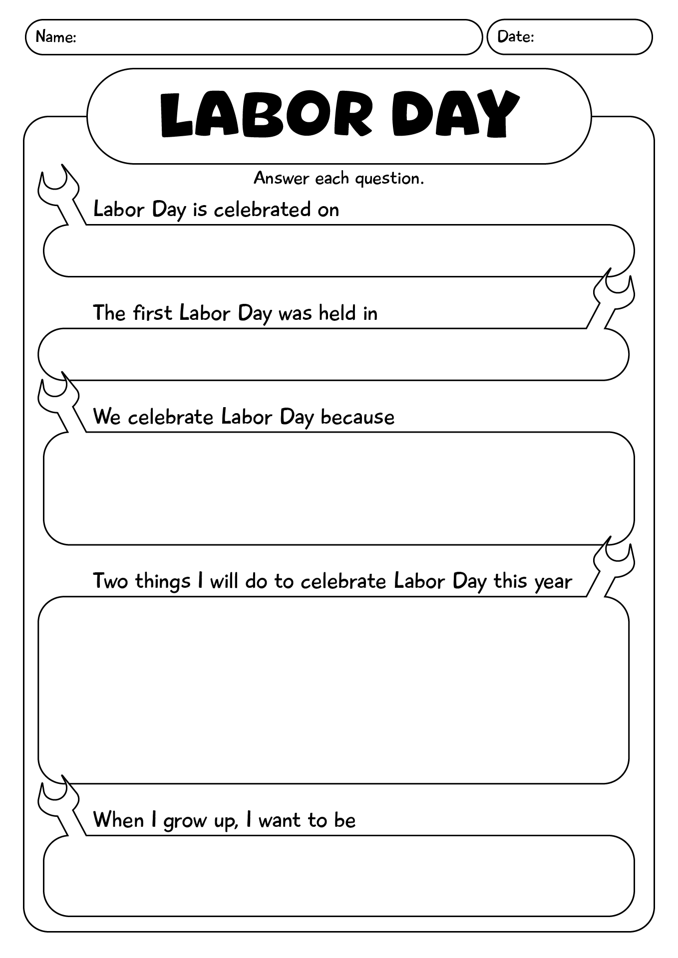 Worksheets To Celebrate Labor Day