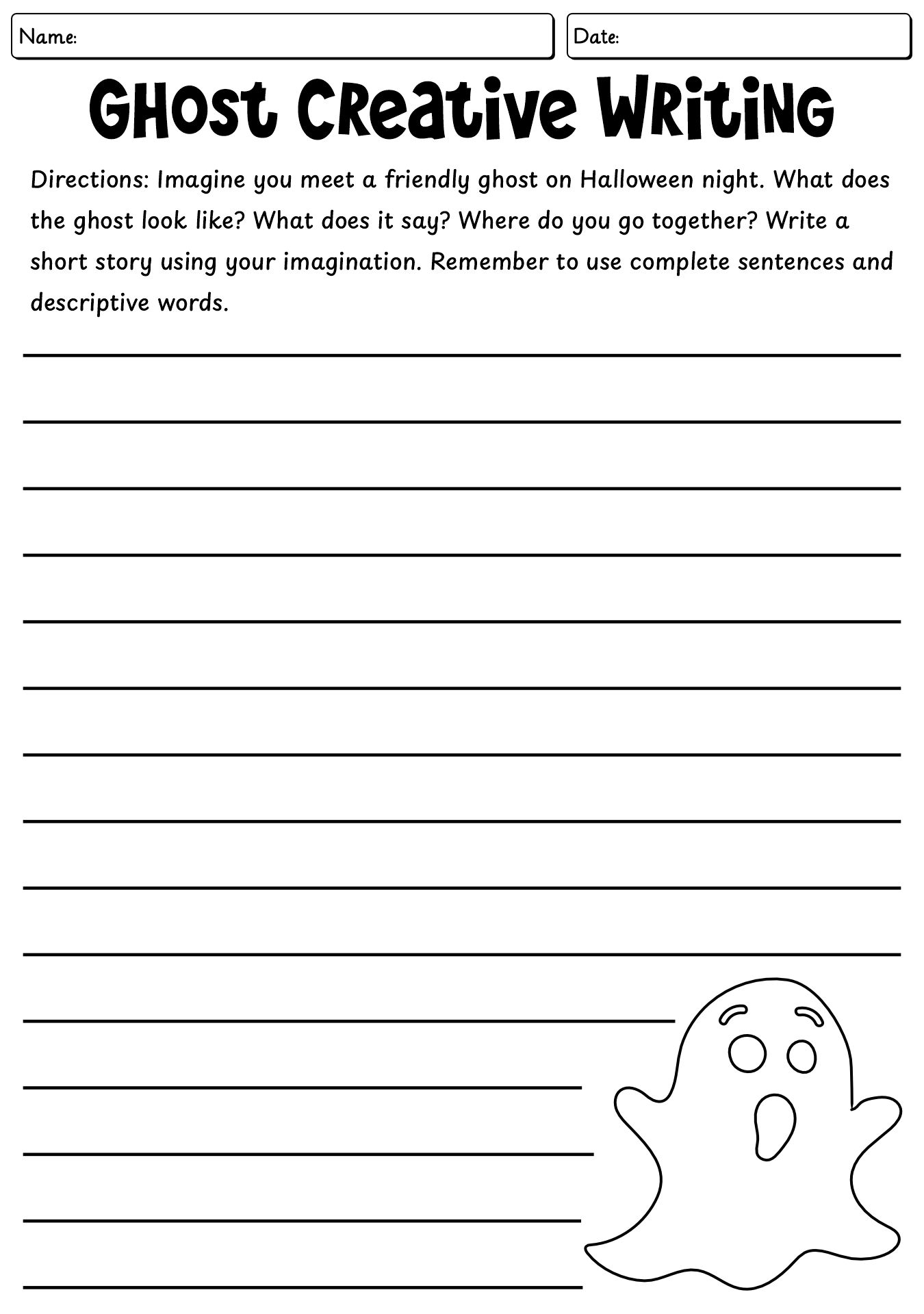 1st Grade Ghost Writing Worksheets