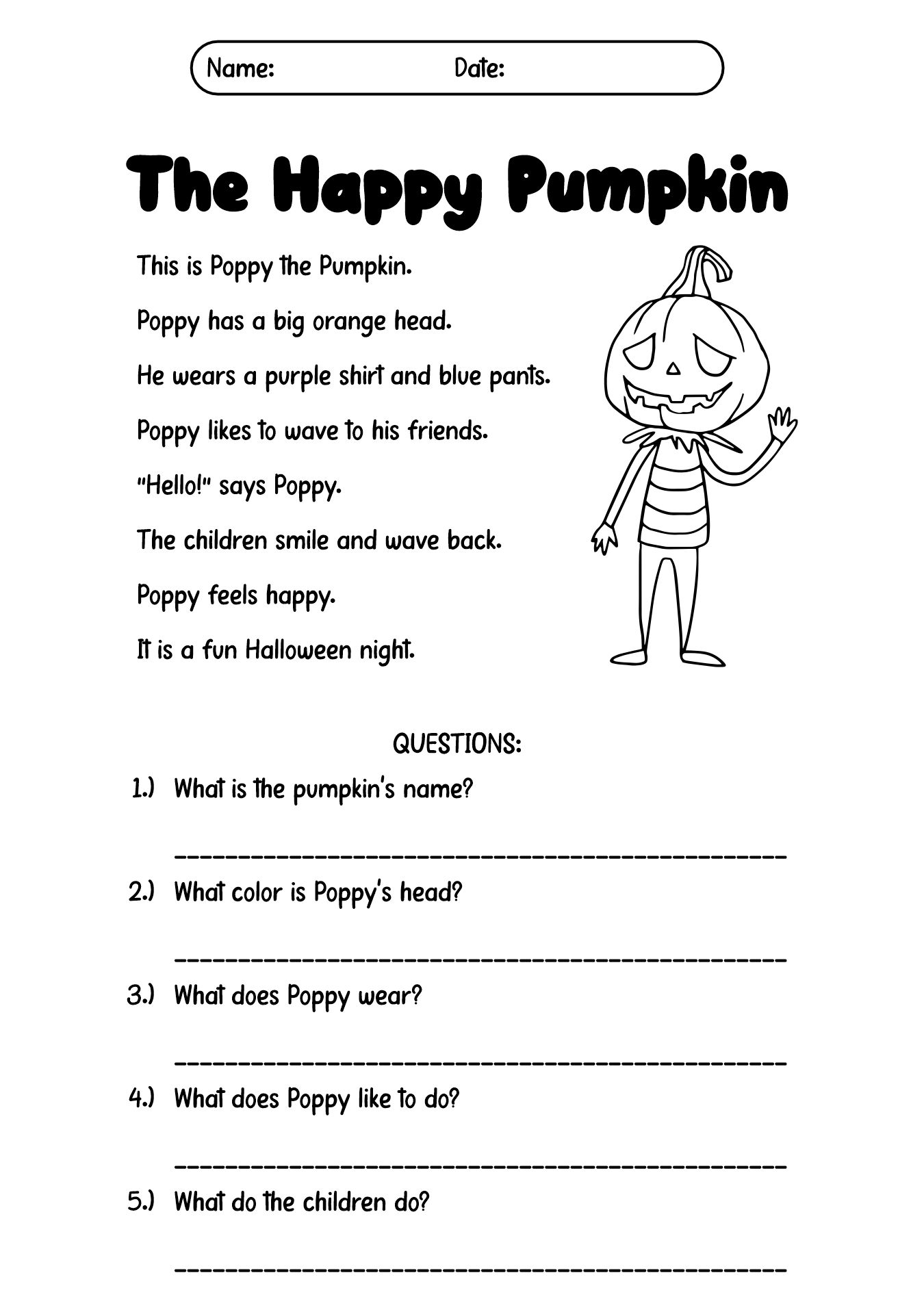 1st Grade Halloween ESL Reading Worksheets