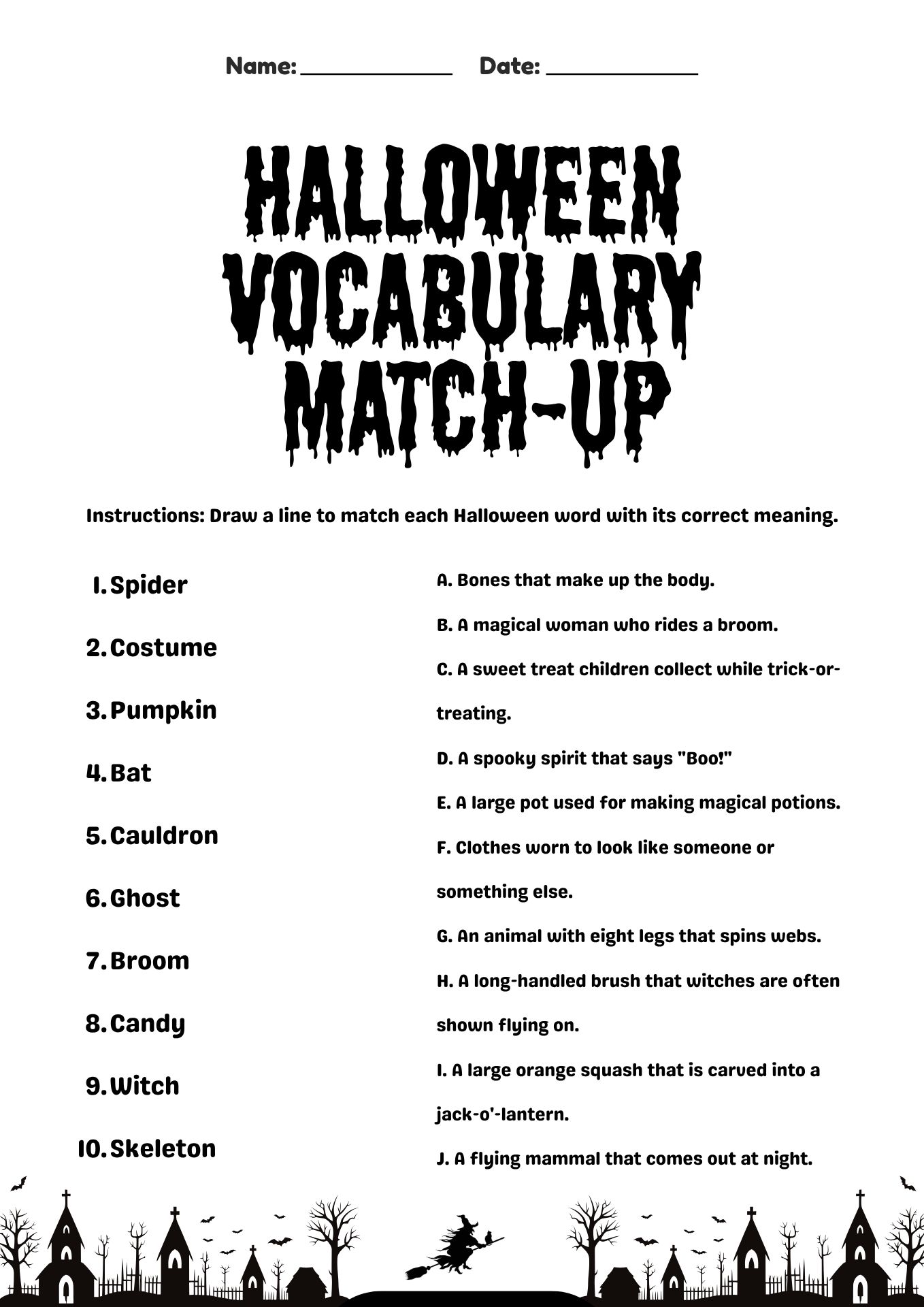 3rd Grade Halloween Vocabulary Worksheets