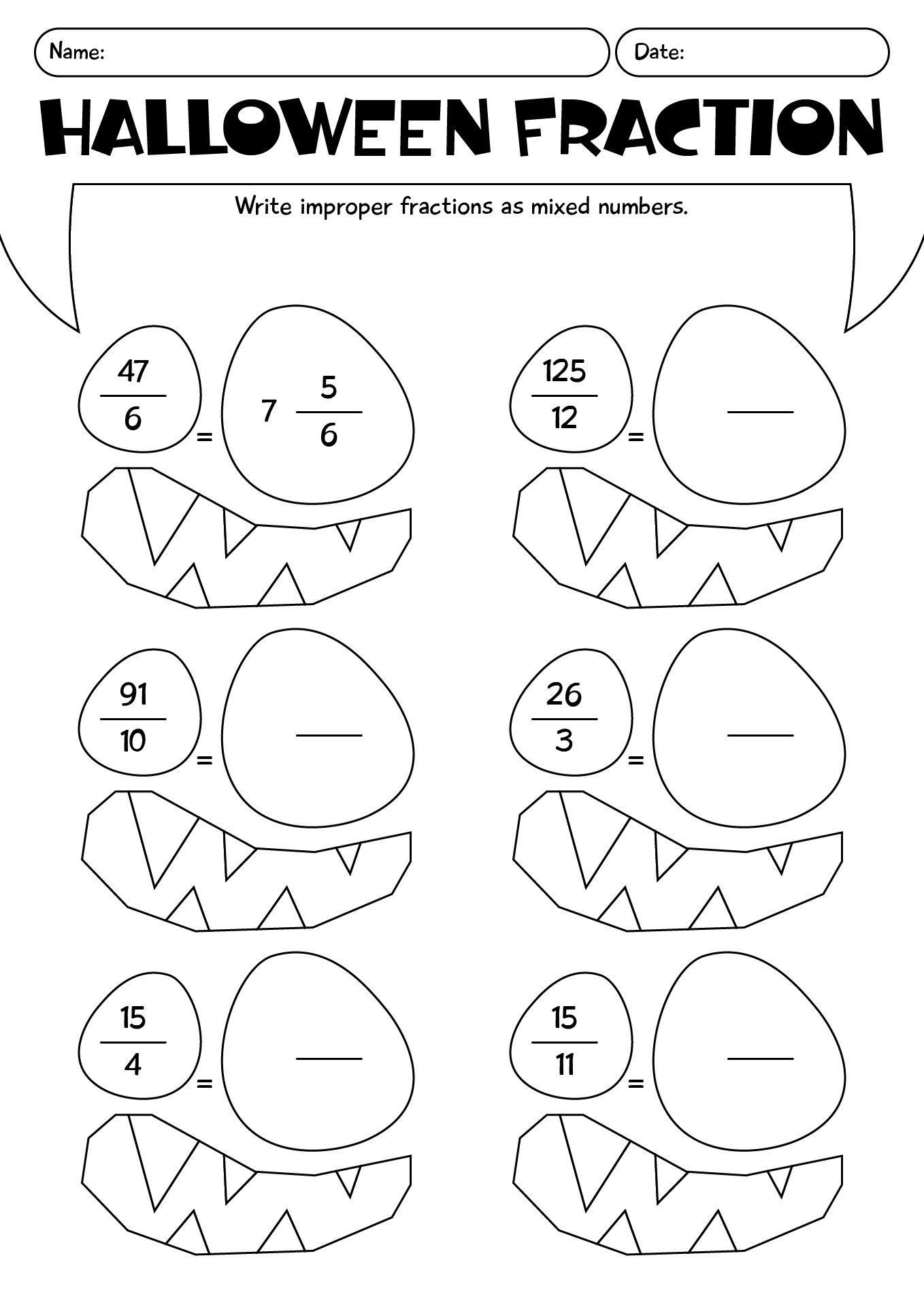 4th Grade Fraction Halloween Worksheet