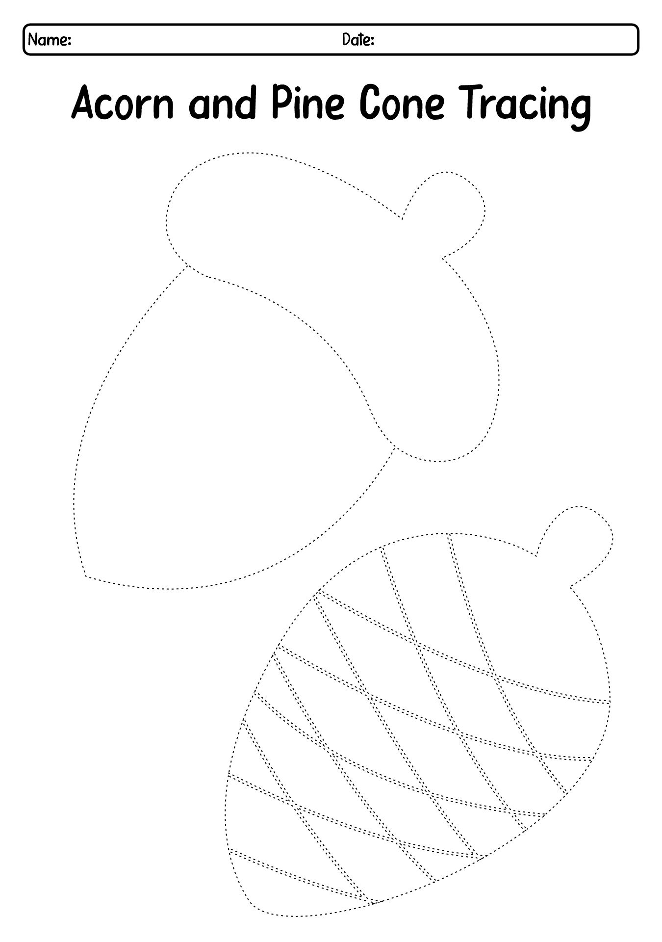 Acorn and Pine Cone Tracing Worksheets Fun for Kids