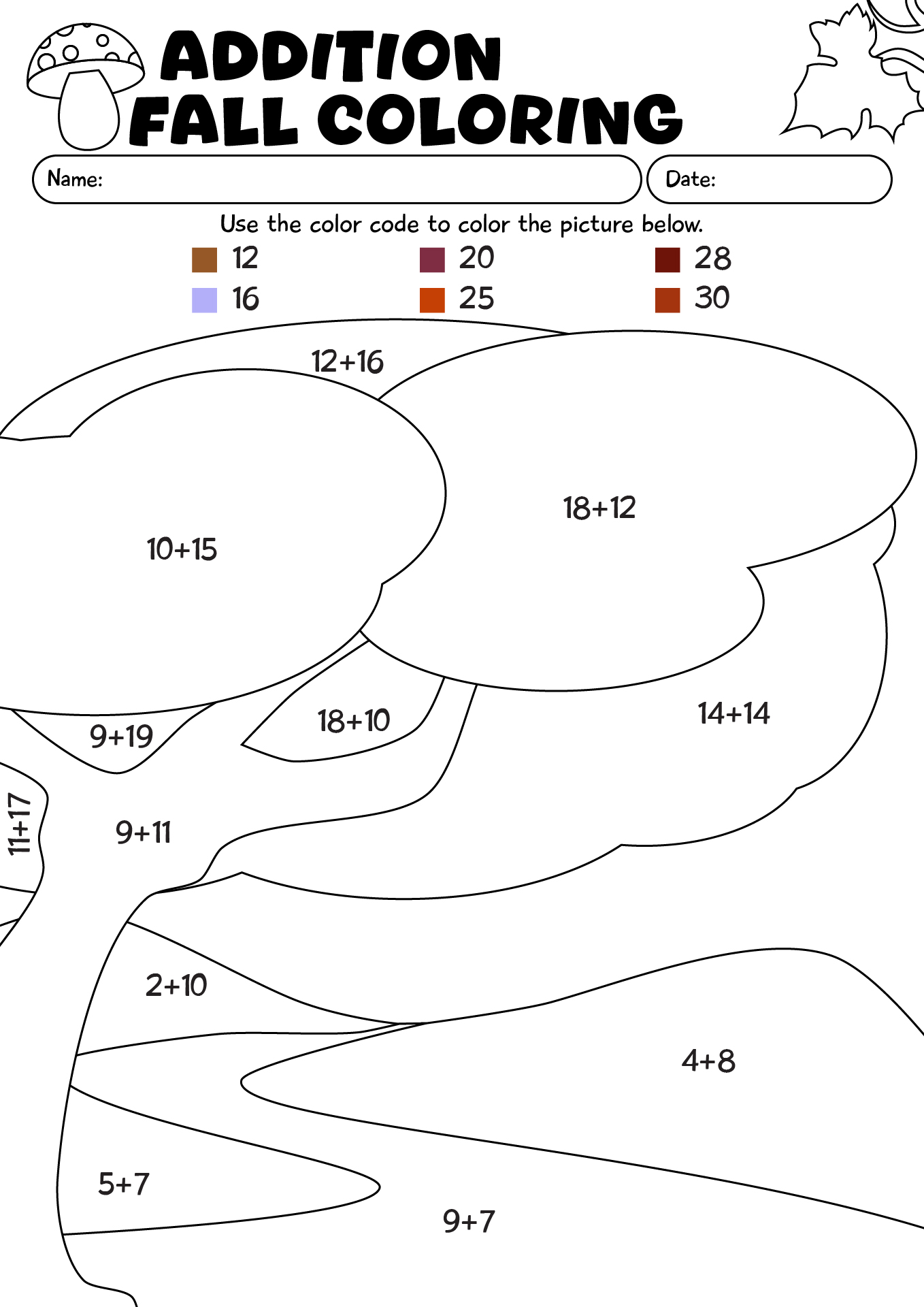 Addition Fall Coloring Worksheet