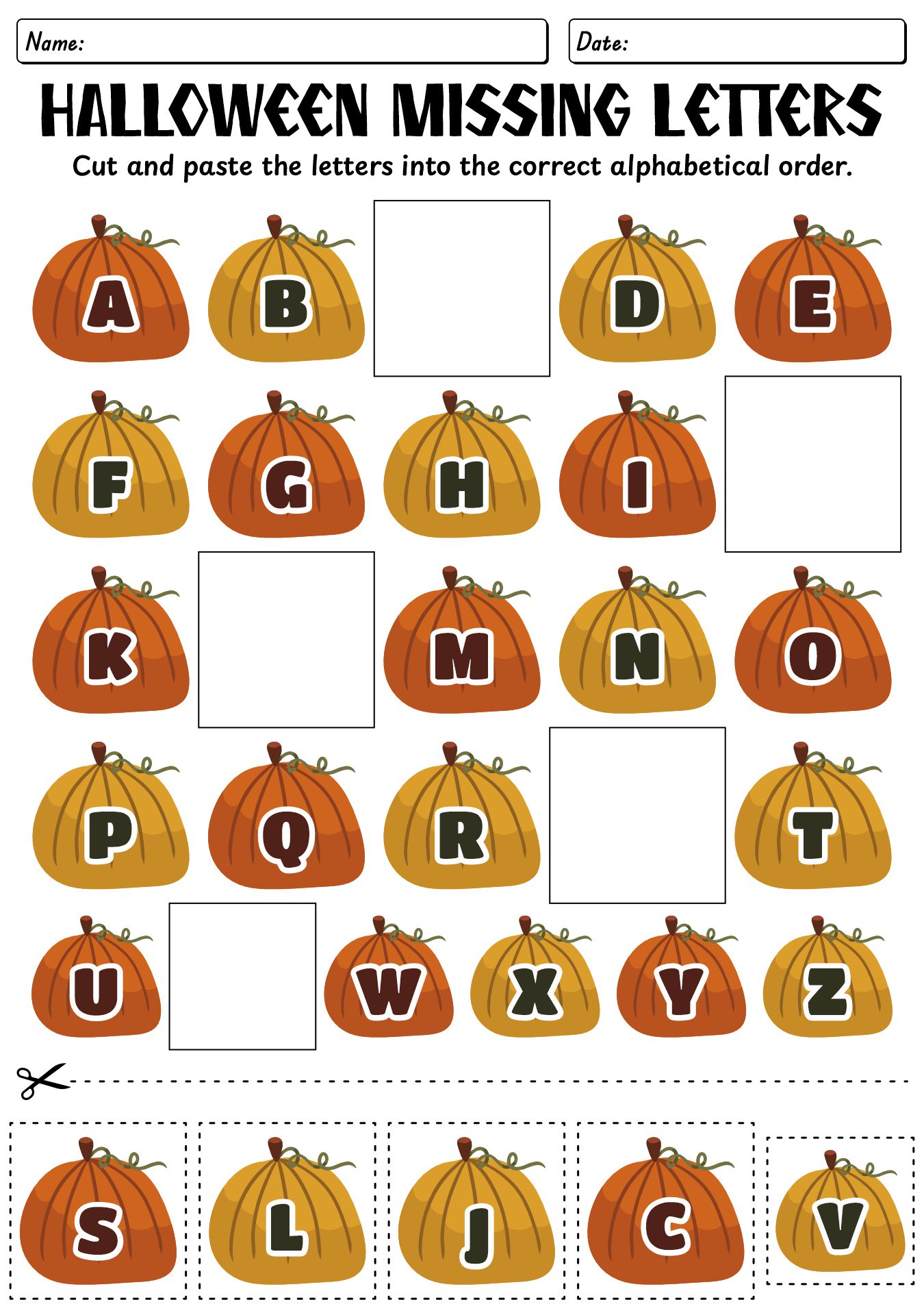 Alphabet Cut And Paste Halloween Worksheet