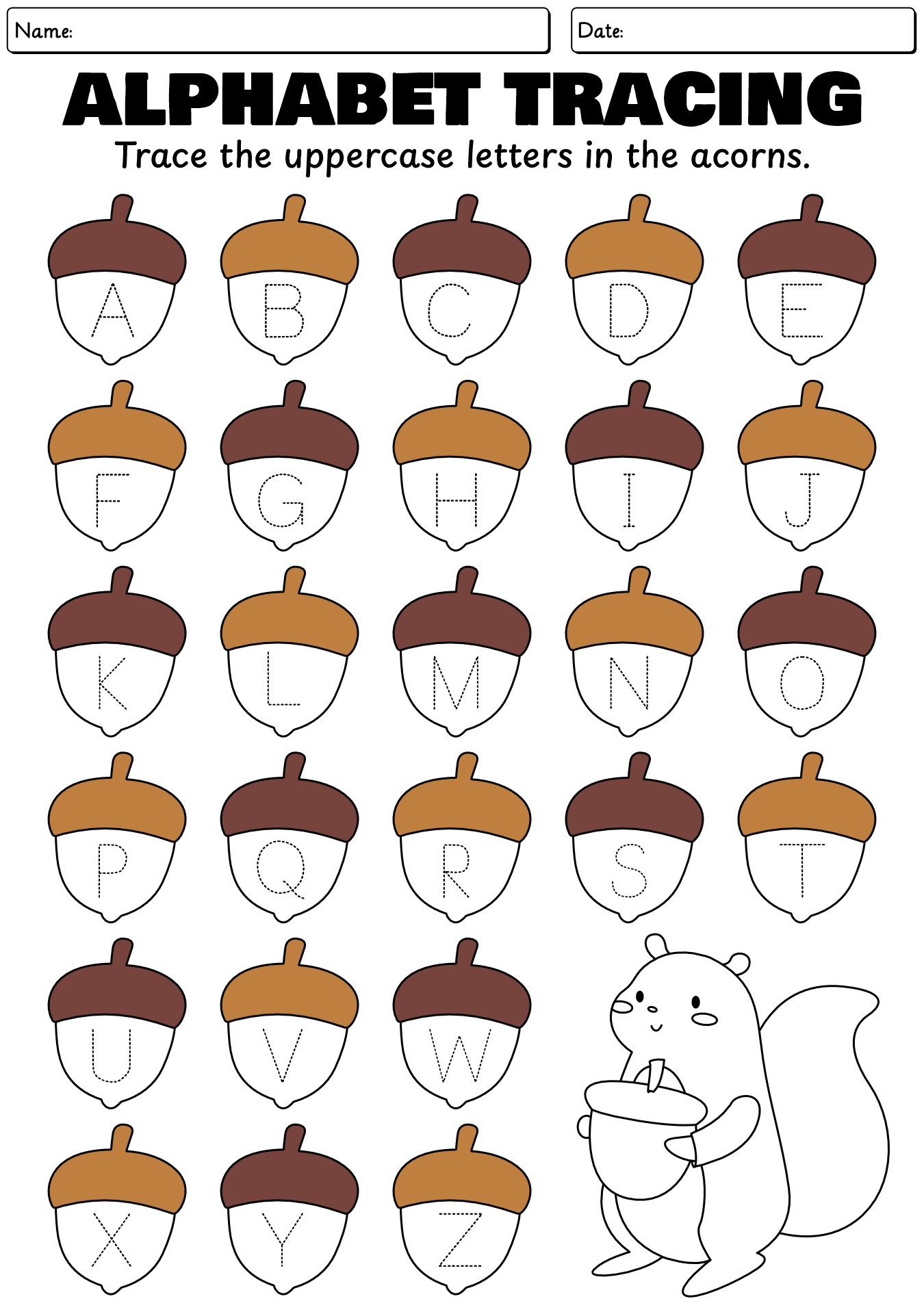 Alphabet Tracing Fall Preschool Worksheet