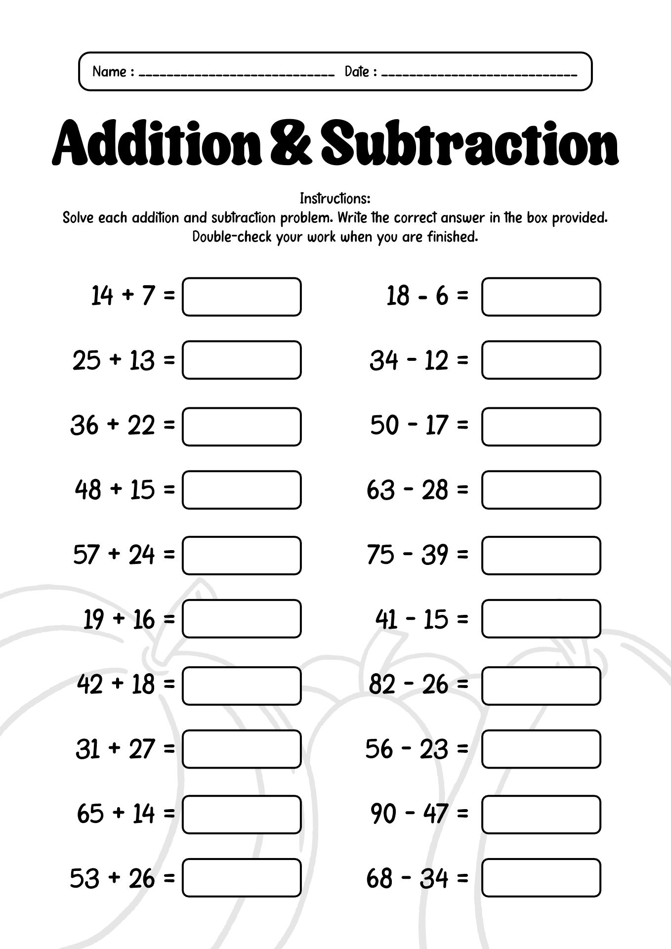 Autumn Addition and Subtraction Worksheets