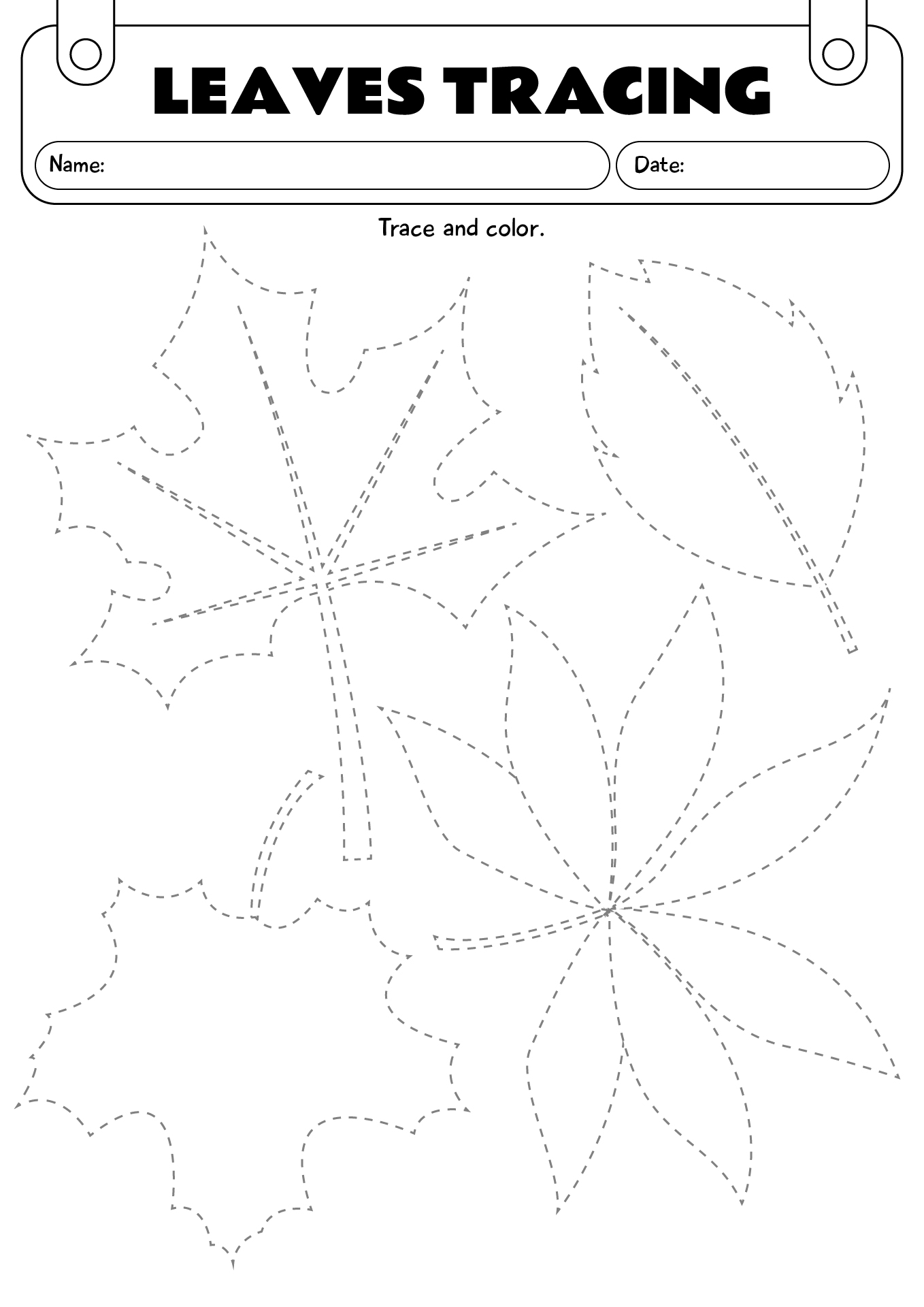 Autumn Leaves Tracing Practice Worksheet