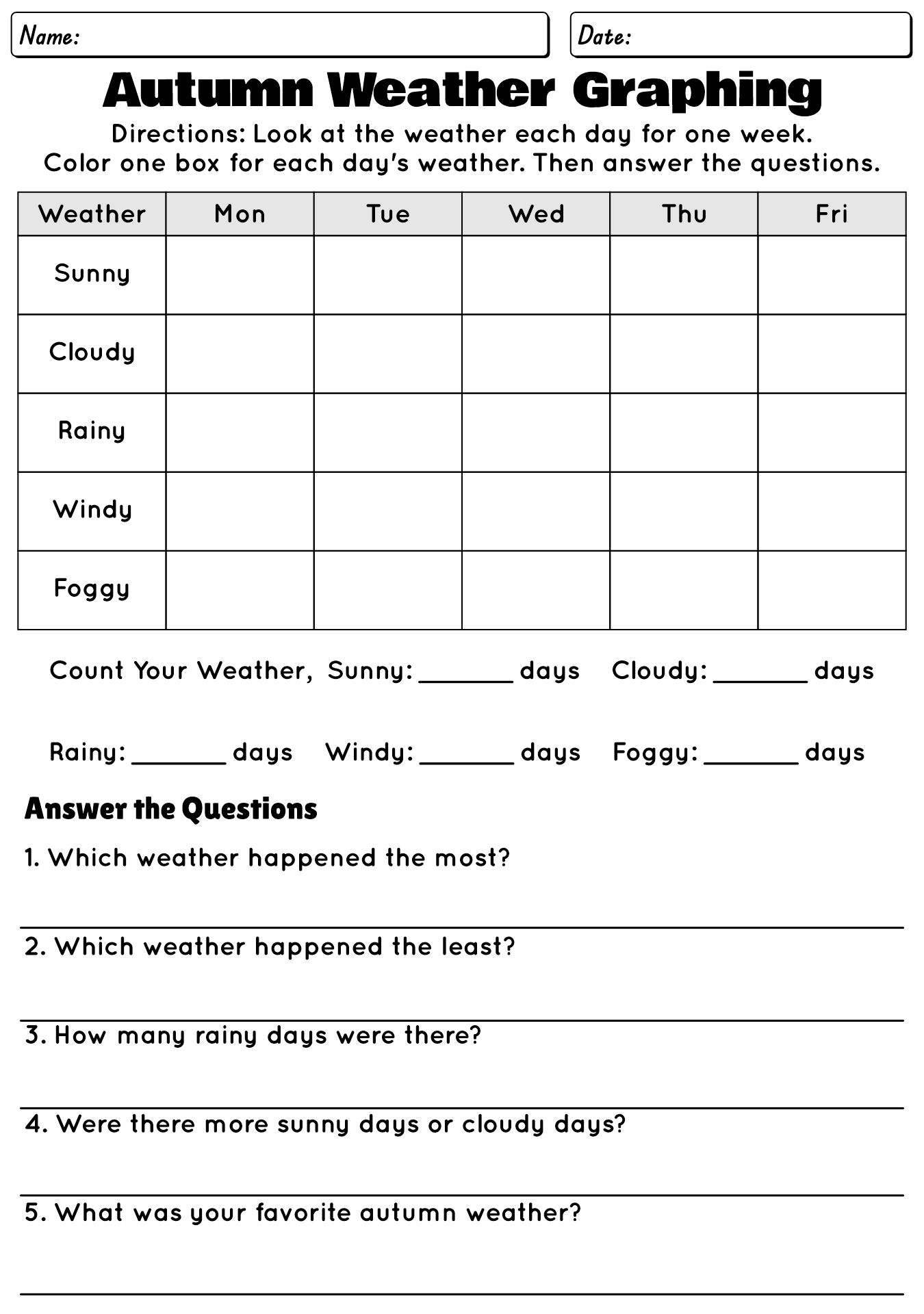 Autumn Weather Graphing Activities