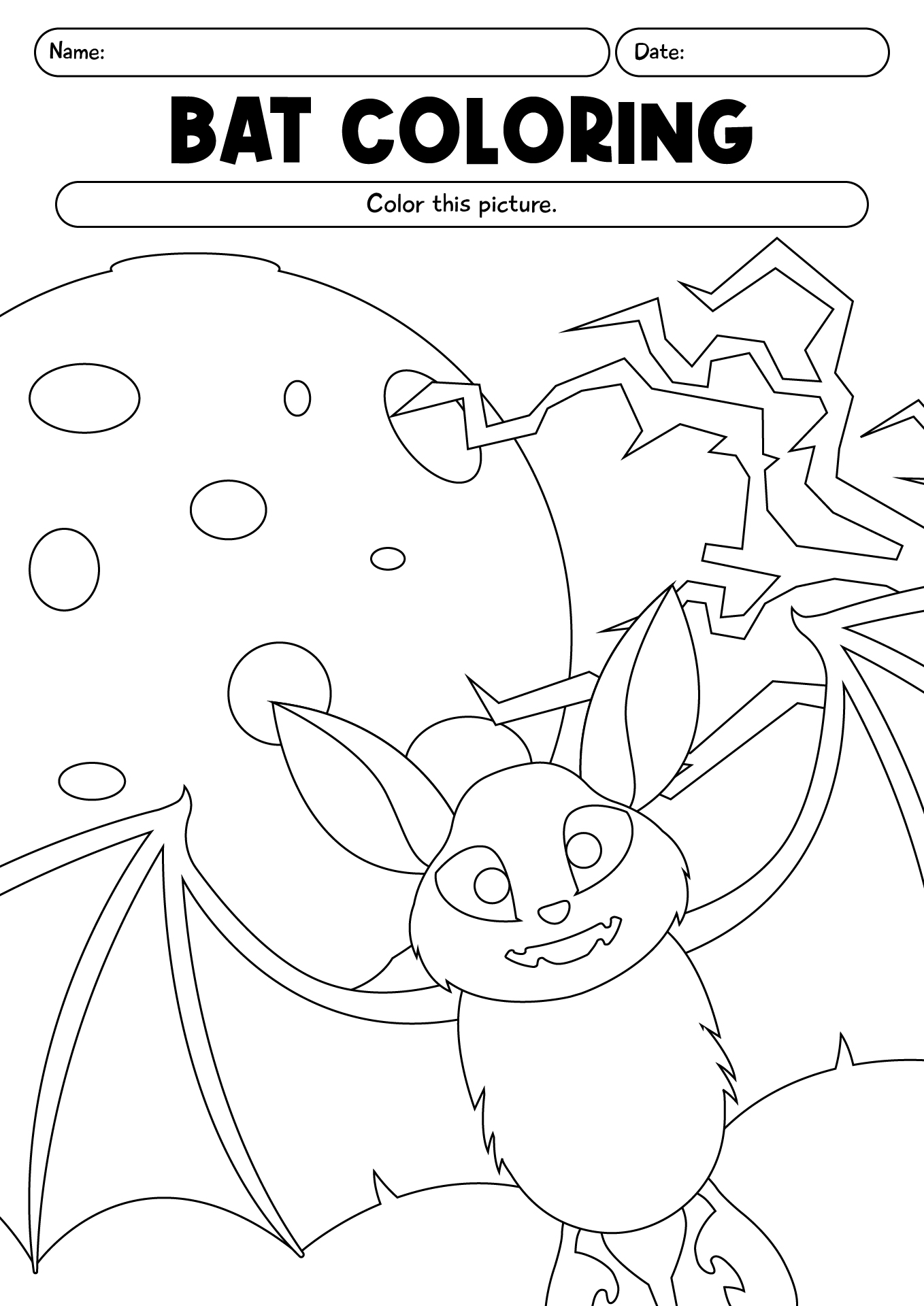 Bat Coloring Worksheet For Kids Halloween